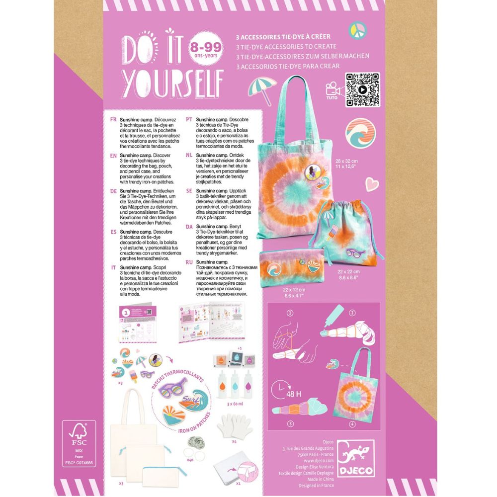 DIY Tie Dye Kit for Kids & Adults - Djeco Creative Arts & Crafts Set - Perfect for Birthday Parties, Summer Camp Activities & Family Bonding Time