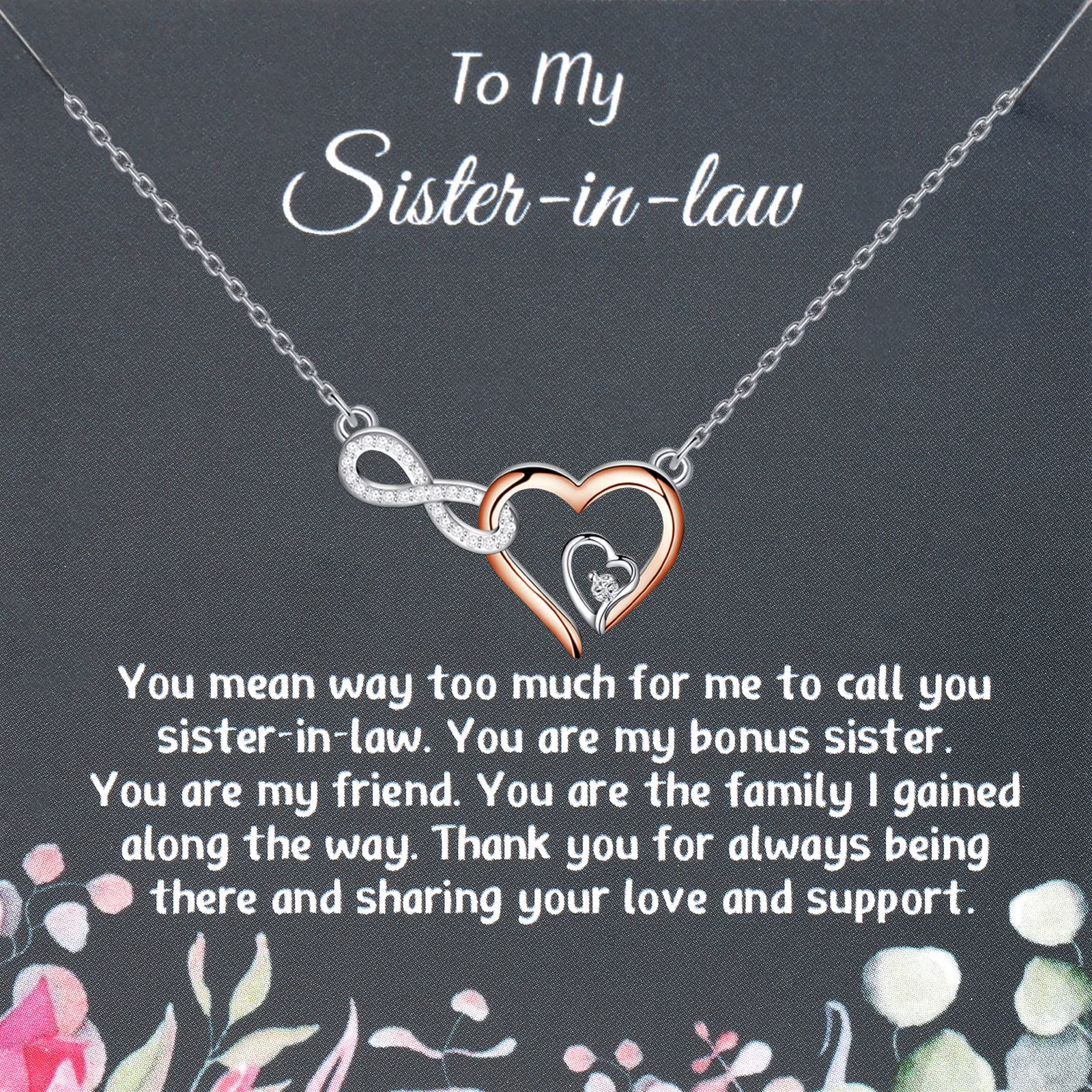 PLITI Sister-in-Law Necklace - Thoughtful Wedding Gift for Sister-in-Law, Bonus Sister & Unbiological Sister - Sterling Silver Appreciation Jewelry - Perfect for Bridal Party, Anniversary & Special Occasion Gifts