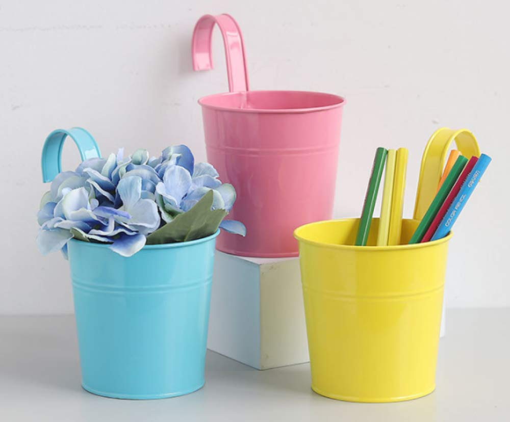 **Metal Hanging Flower Pot - Pink Balcony Planter for Indoor & Outdoor Plants, Garden Decoration, Railing Planter for Succulents, Herbs & Flowers**