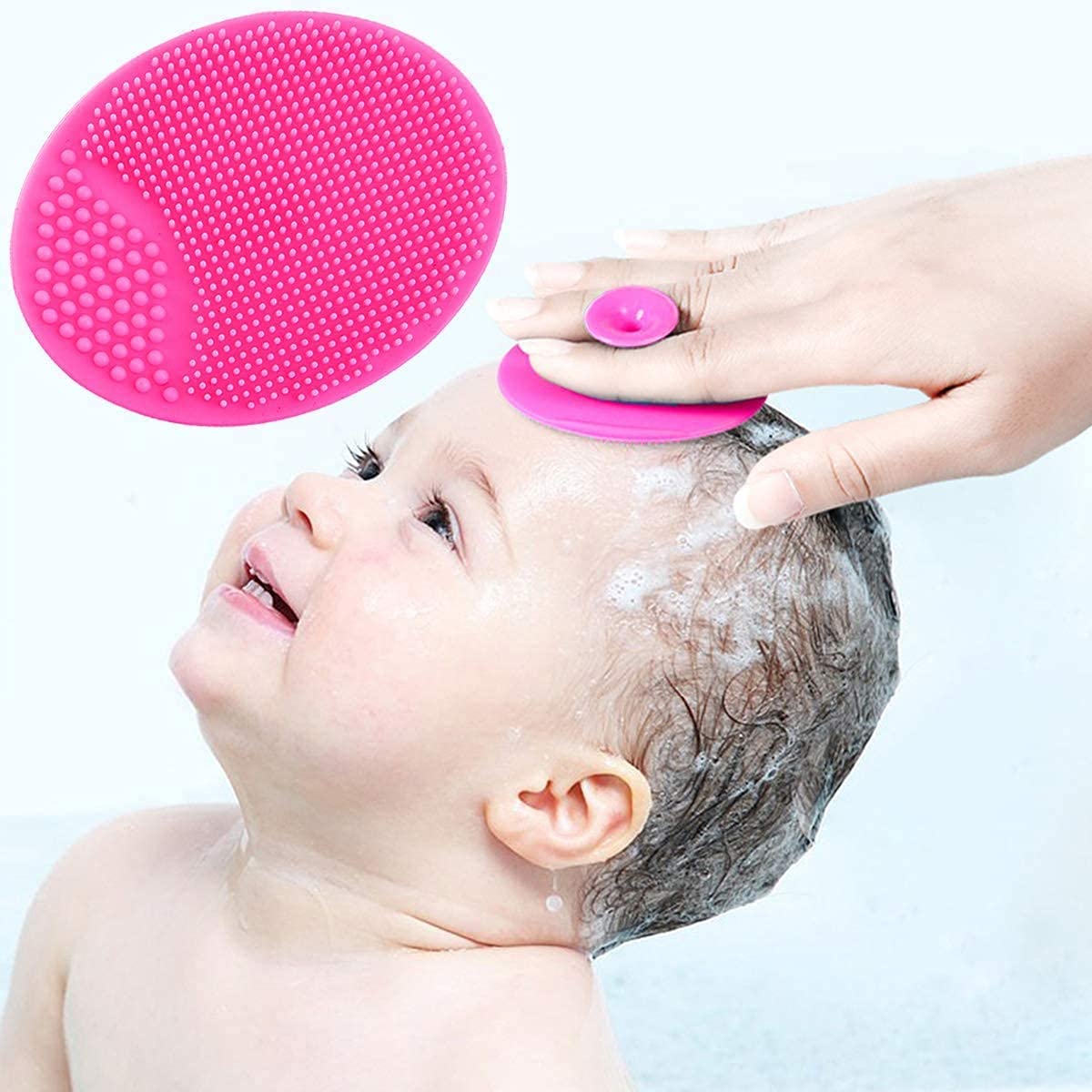 Baby Cradle Cap Brush - Silicone Massage Scrubber for Newborn Bath & Dry Skin Care | Infant Essential (Pink)