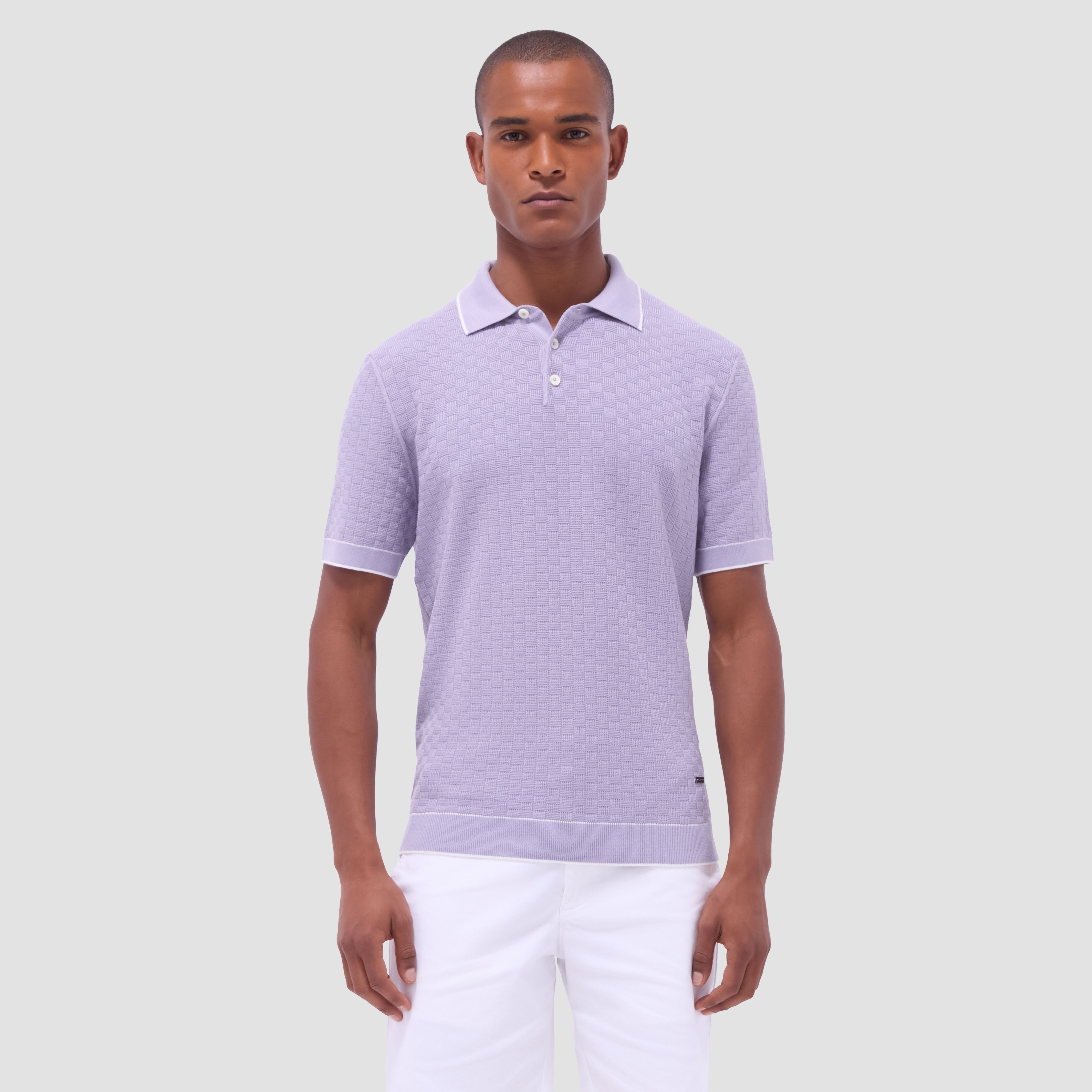 Men's Basket Stitch Three-Button Polo Sweater - Casual Knit Pullover for Office, Golf & Fall Layering