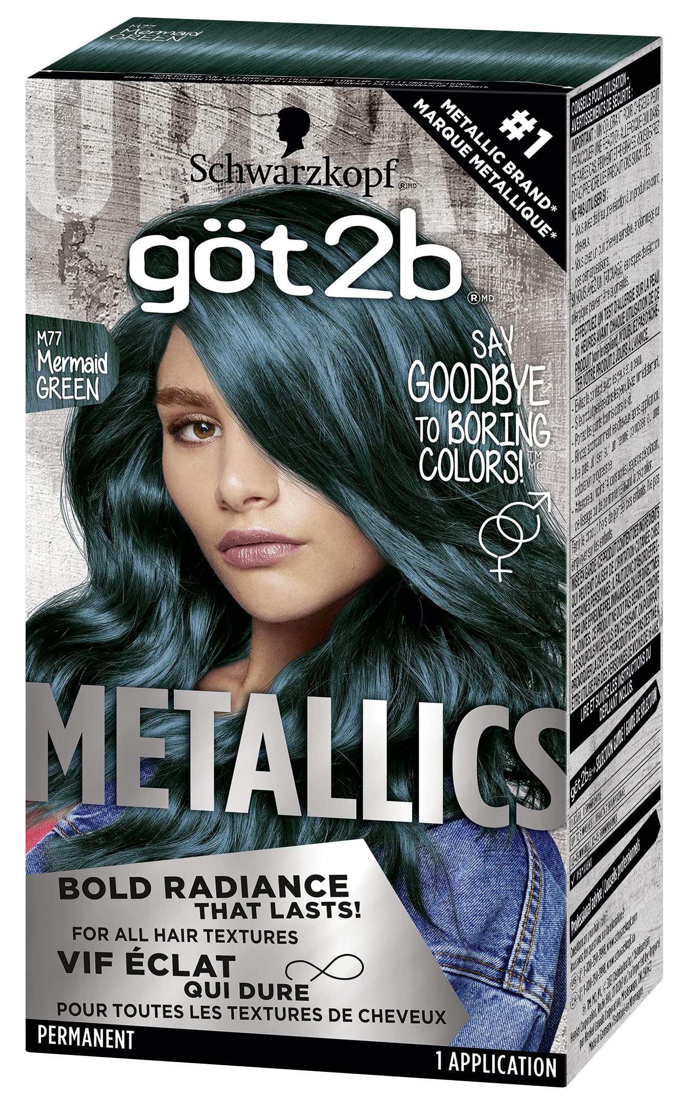 Got2b Metallics Permanent Hair Dye - M77 Mermaid Green for Vibrant, Long-Lasting Color | Bold Fashion Hair Color for Parties, Cosplay & Creative Styling