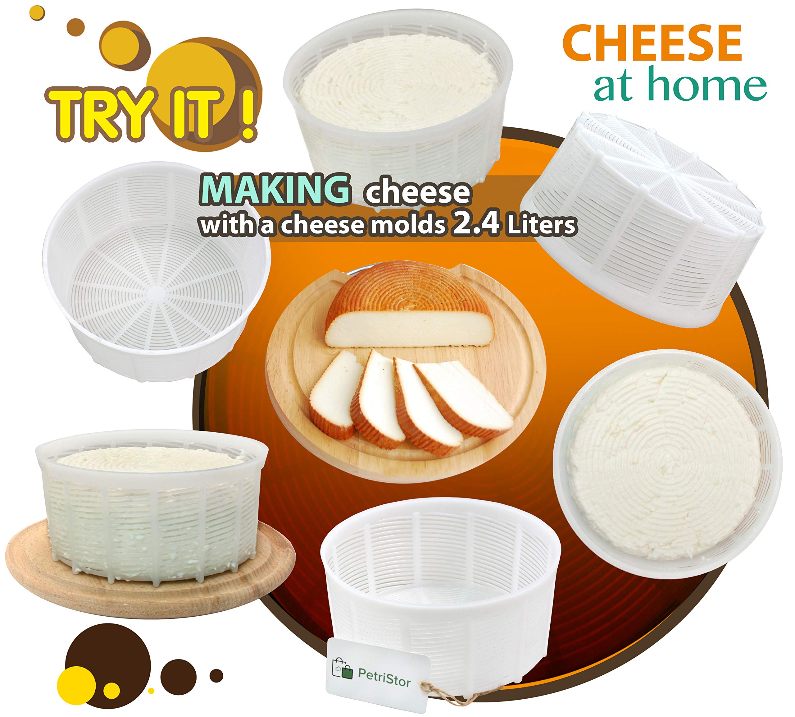 6-Piece Soft Cheese Mold Set for Homemade Cheese Making - 2.55QT Cream Cheese, Feta & Ricotta Mold - DIY Cheese Making Supplies with Basket - Perfect for Artisan Cheesemaking at Home or Small Dairy Farms