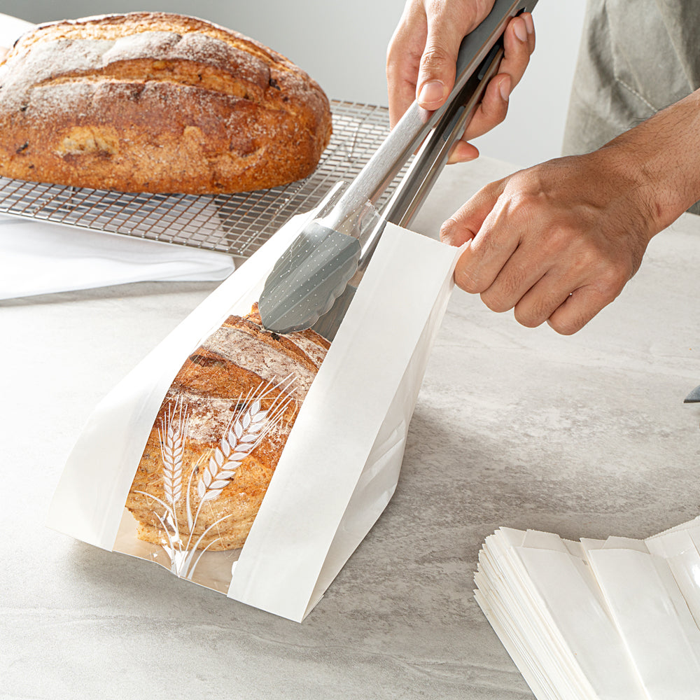 Premium White Paper Bread Bags - Micro Perforated, Greaseproof, Wheat Pattern (6
