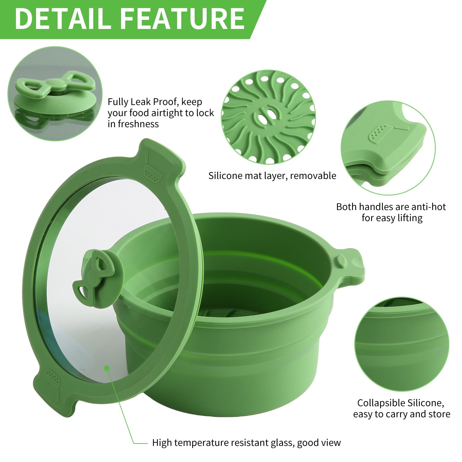 Collapsible Silicone Microwave Cookware Set - 0.8L & 1.4L BPA-Free Steamer with Lids, Glass Food Storage Containers & Mixing Bowls for Healthy Cooking | Perfect for Meal Prep, Leftovers & Small Space Kitchens