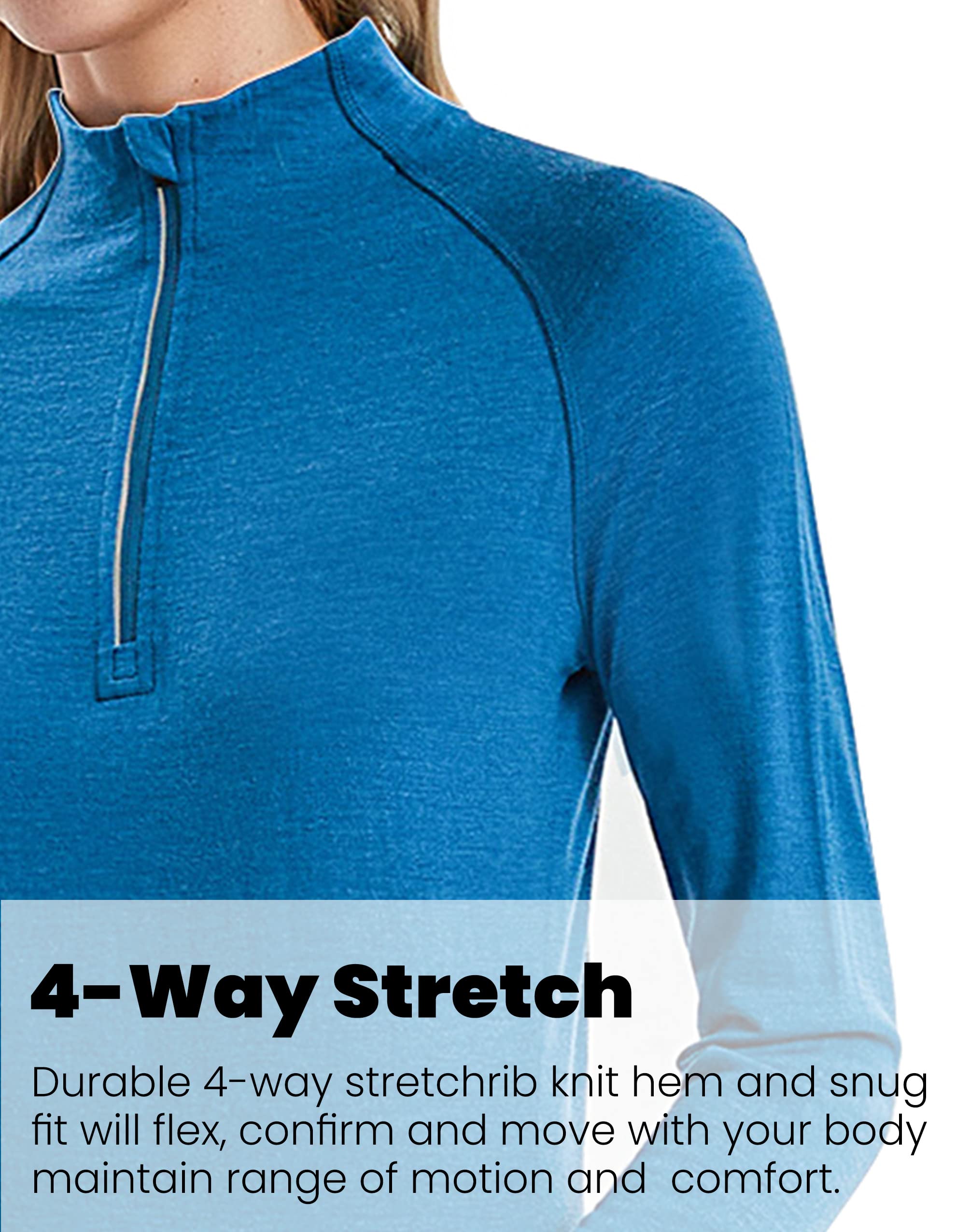 Women's 100% Merino Wool Base Layer Top - 220 Midweight Zip Neck Thermal Shirt for Skiing, Hiking & Winter Outdoor Activities