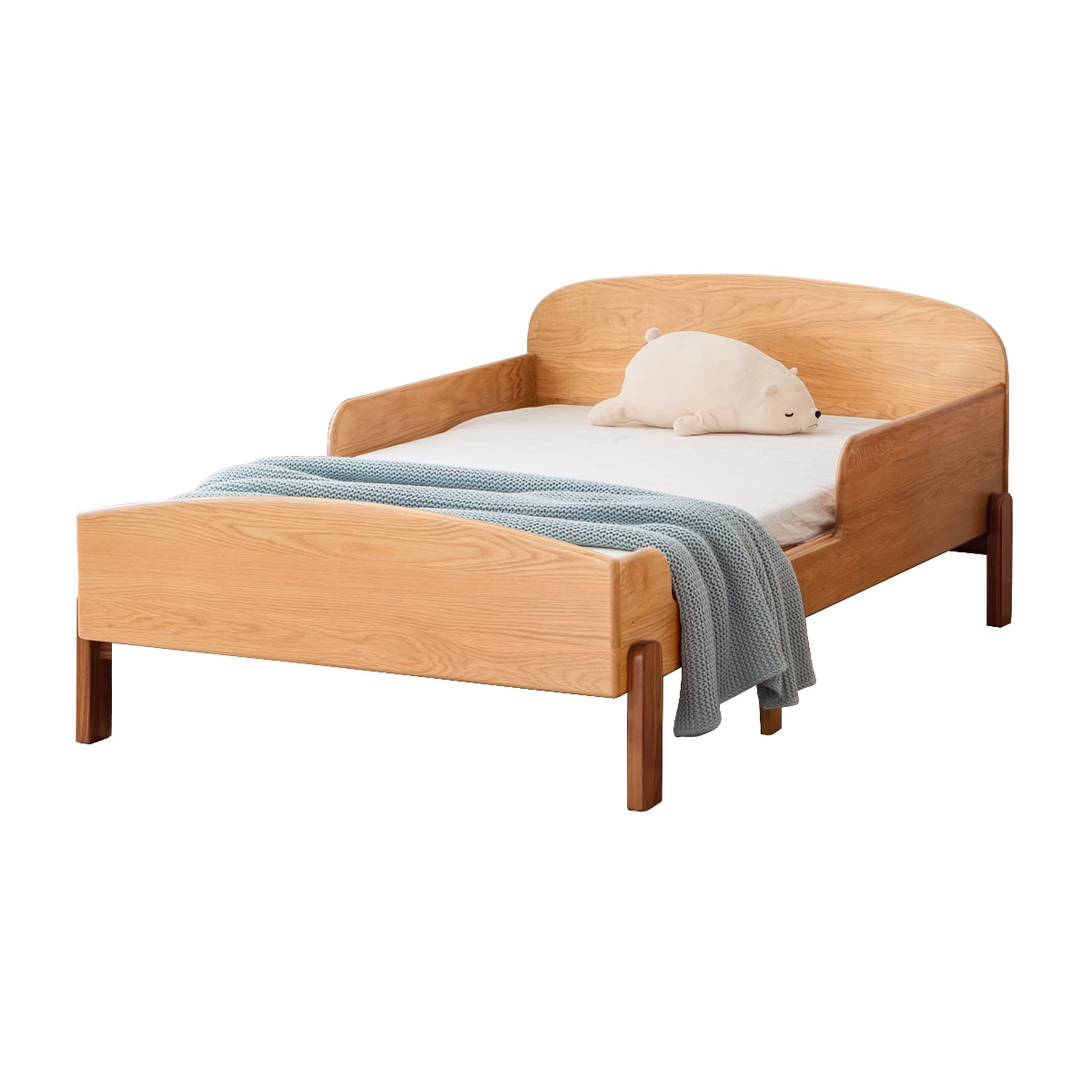 Expandable Solid Oak & Beech Wood Toddler Bed – Adjustable from 57in (145cm) to 80.7in (205cm) – Perfect for Growing Kids & Small Bedrooms