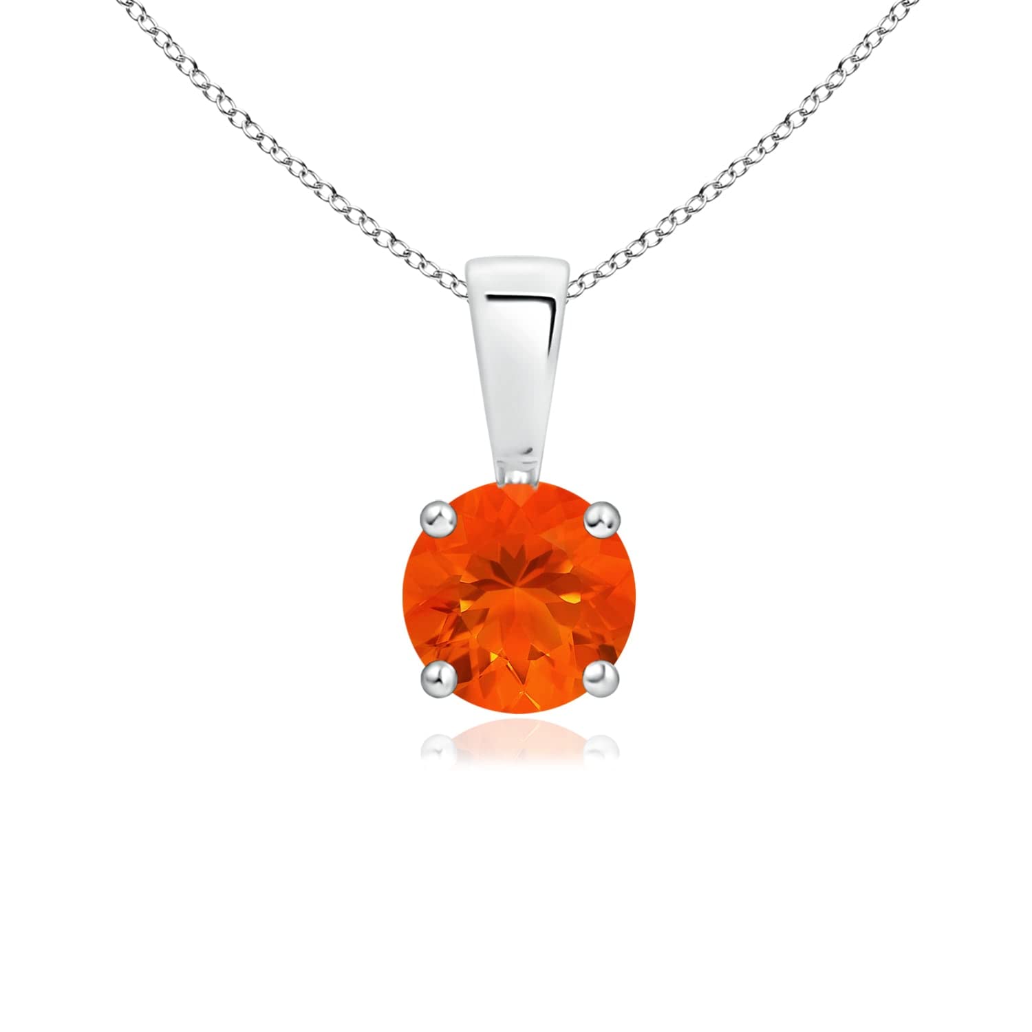 ANGARA Natural Fire Opal Solitaire Pendant Necklace for Women - Sterling Silver (5mm, Grade-AAA) | October Birthstone Jewelry | Elegant Gift for Her, Wedding & Anniversary Present | Perfect for Date Nights, Special Occasions & Everyday Wear