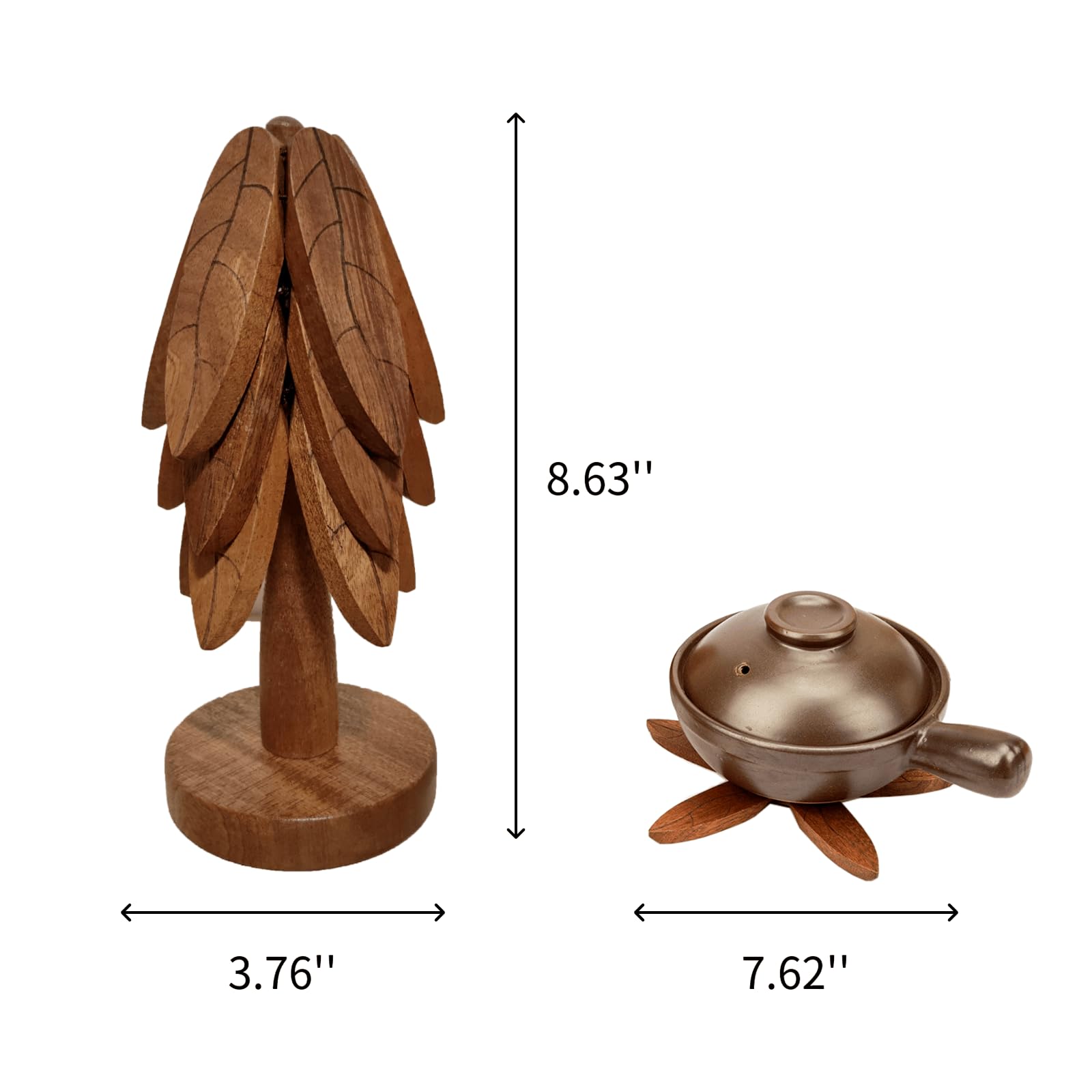 Heat-Resistant Wooden Trivet Set - 3pc Christmas Tree Coasters for Hot Pots & Dishes - Kitchen & Dining Decor