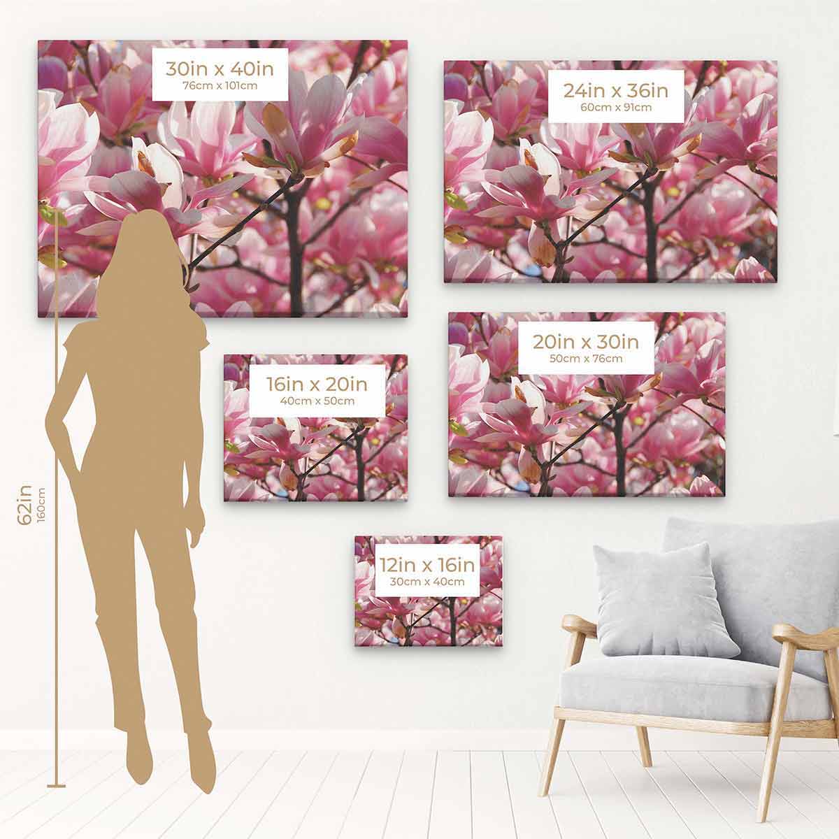Pink Magnolias Wall Art Canvas Print - Floral Home Decor for Living Room, Bedroom & Office - 7940