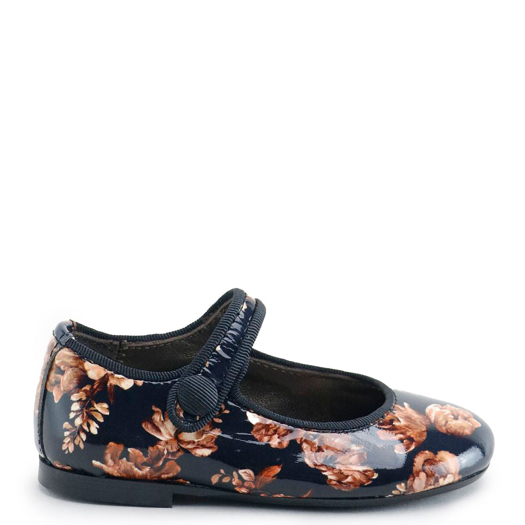 Navy and Rust Floral Patent Mary Jane Shoes for Women - Comfortable & Stylish Vintage-Inspired Pumps for Work, Parties & Weddings