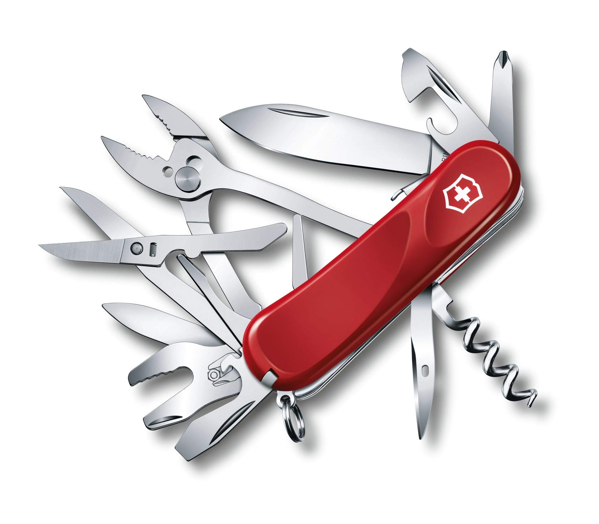 Victorinox Evolution S557 Swiss Army Knife - 21 Multi-Tools Including Large Blade, Screwdriver, Pliers & Wrench - Premium Swiss Made Pocket Knife for Camping, Hiking & Outdoor Adventures (Red)