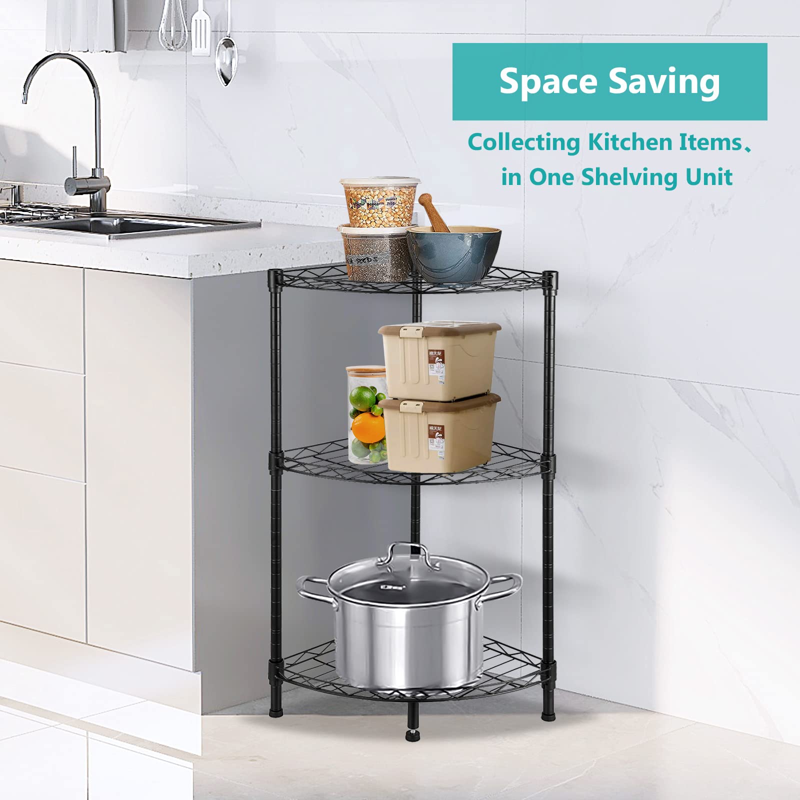 3-Tier Adjustable Metal Wire Corner Shelving Unit - 13.8