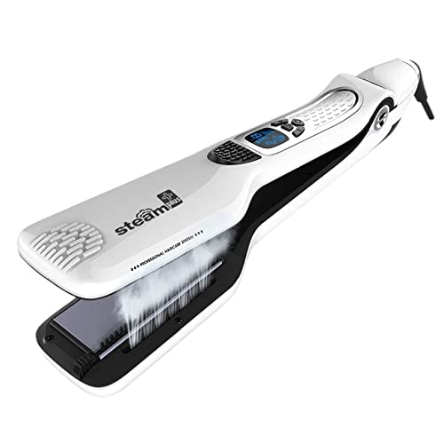 WHOSAAB Titanium Ceramic Steam Hair Straightener Brush - Professional Electric Flat Iron & Hair Comb for Fast Straightening (White, EU Plug) - Perfect for Salon, Home & Travel Use