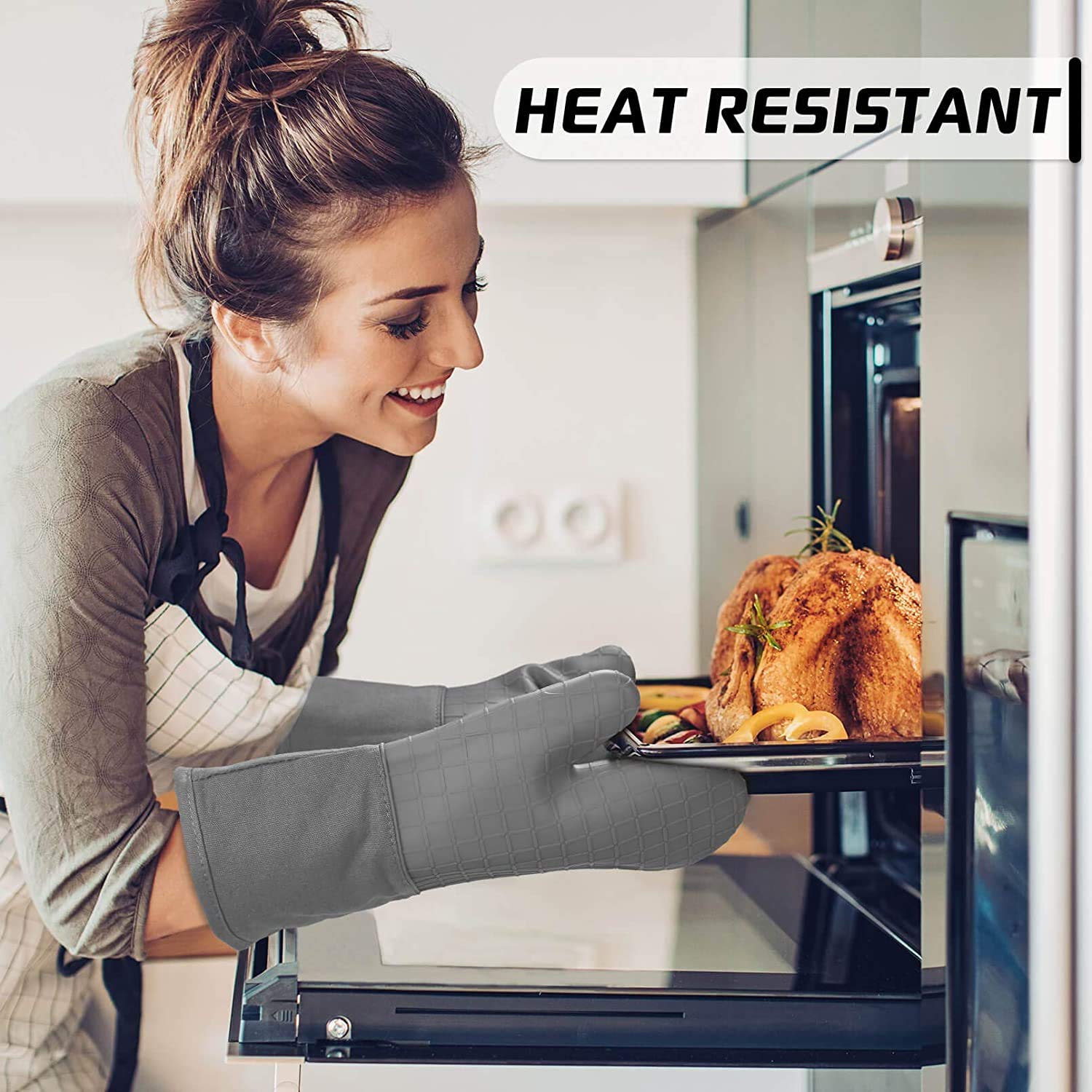 HOMWE Heat-Resistant Silicone Oven Mitts & Pot Holders Set of 4 - Non-Slip Textured Grip for Kitchen Baking, Cooking & Grilling - Heavy Duty Protection for Hot Pans, Dishes & BBQ