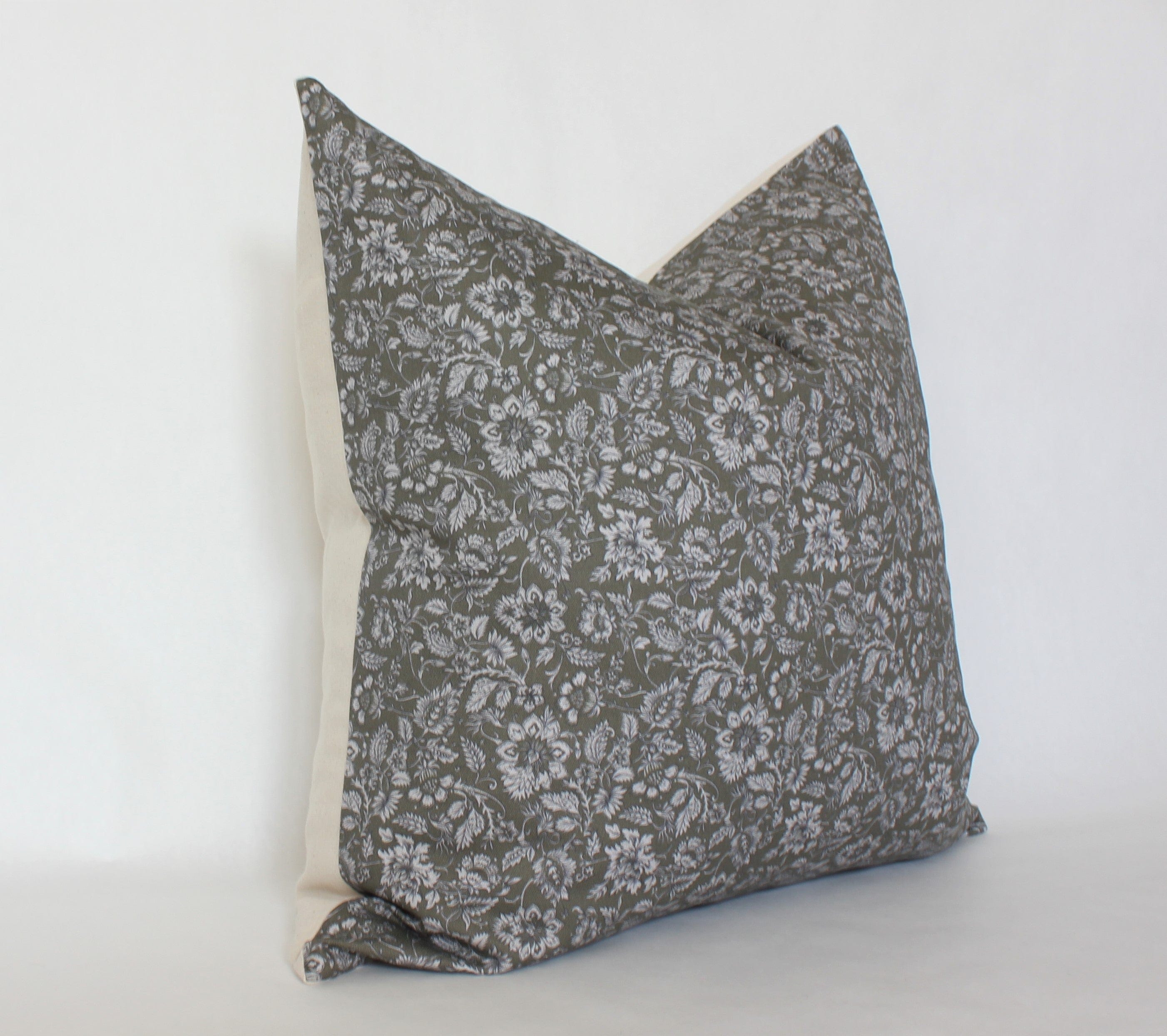 Olive Floral Pillow Cover - Decorative Cushion Case for Sofa, Bed, Living Room - 18x18 Inch Bohemian Home Decor