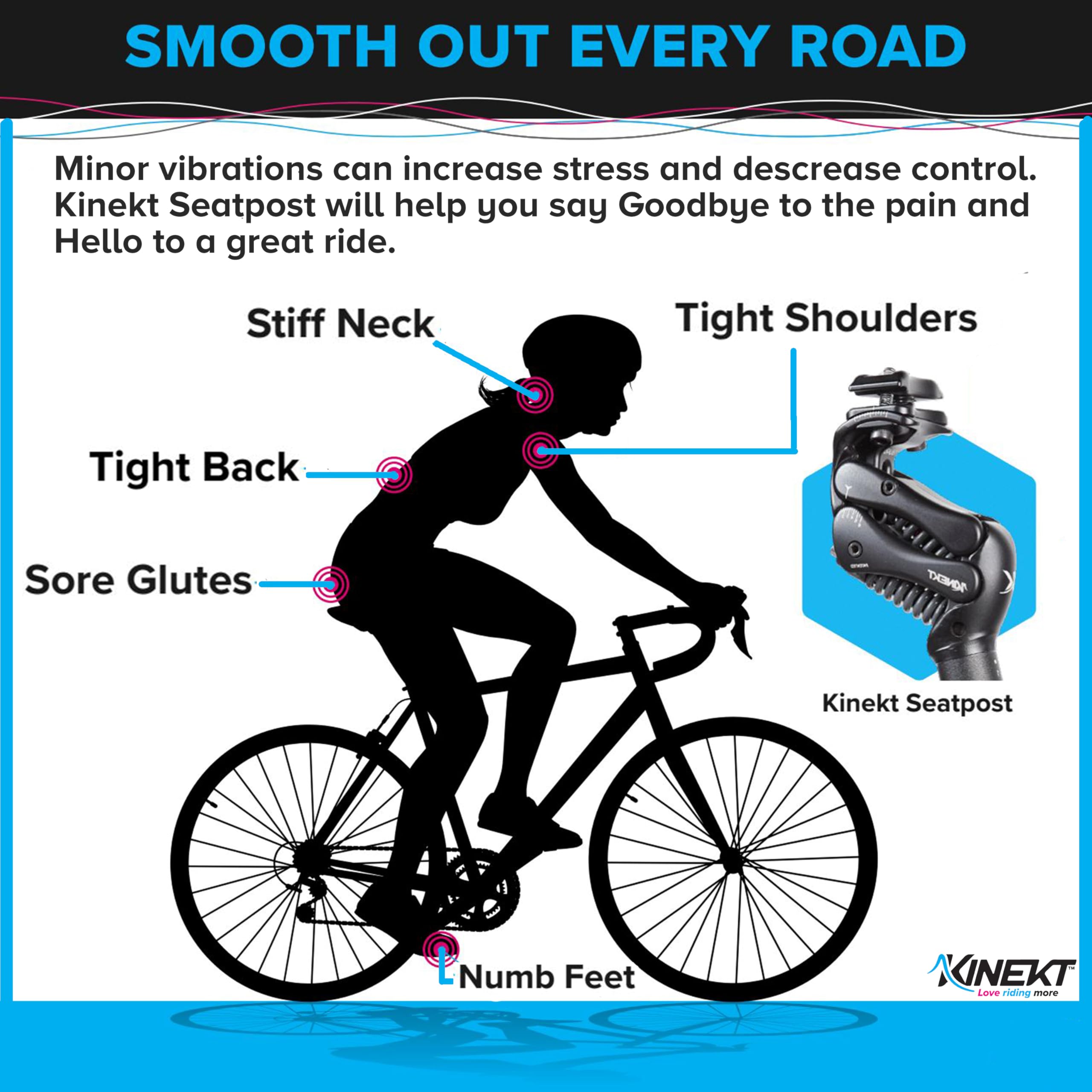 KINEKT Bike Suspension Seatpost - Lightweight Aluminum Alloy Shock Absorbing Seat Post for Road, Gravel & Electric Bikes - Adjustable for Rider Weight 80-320 lbs - Perfect for Commuting, Mountain Biking & Long-Distance Cycling
