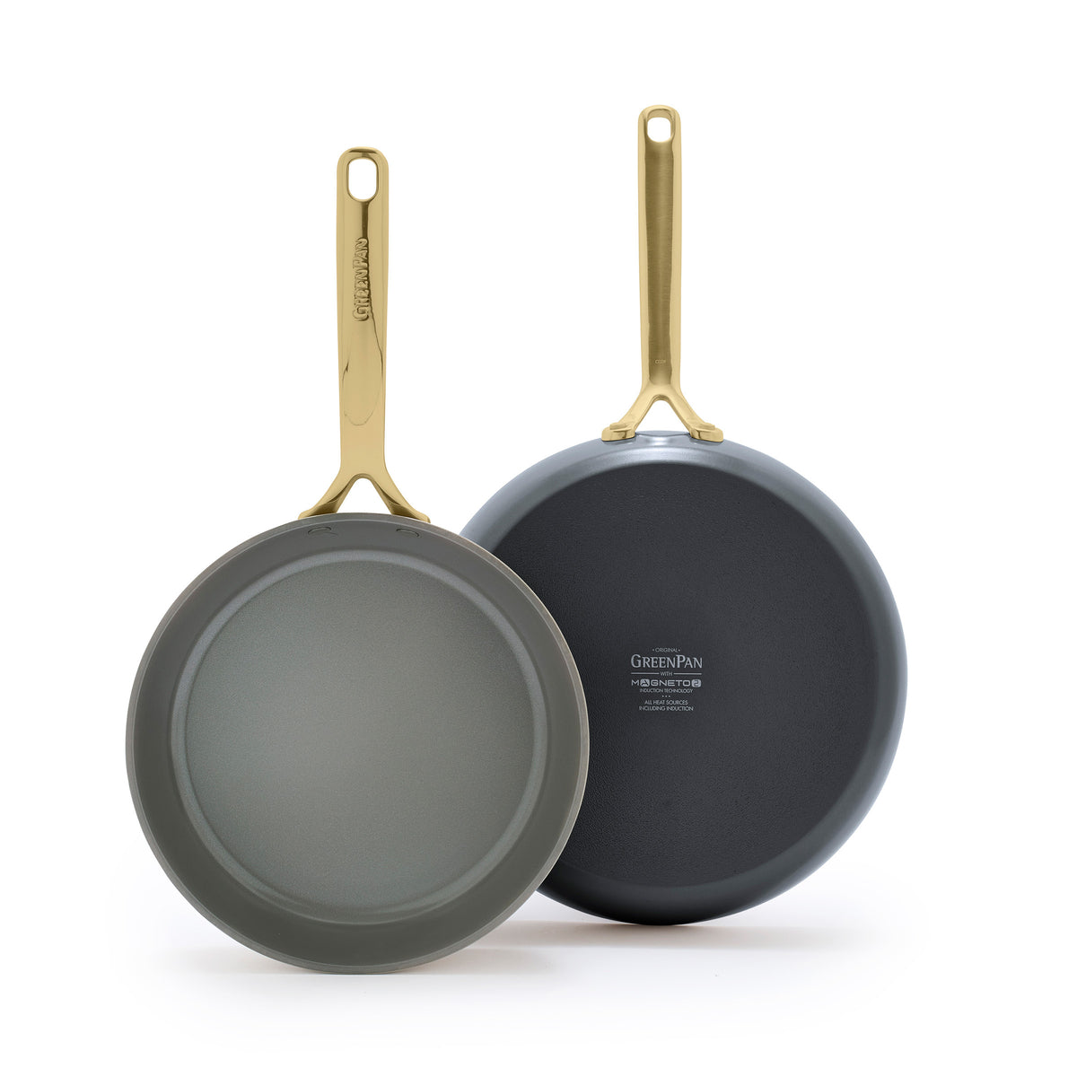 GP5 Colors Ceramic Nonstick 9.5 & 11 Inch Fry Pan Set with Champagne Handles | Slate | Perfect for Sauteing, Frying & Cooking Healthy Meals