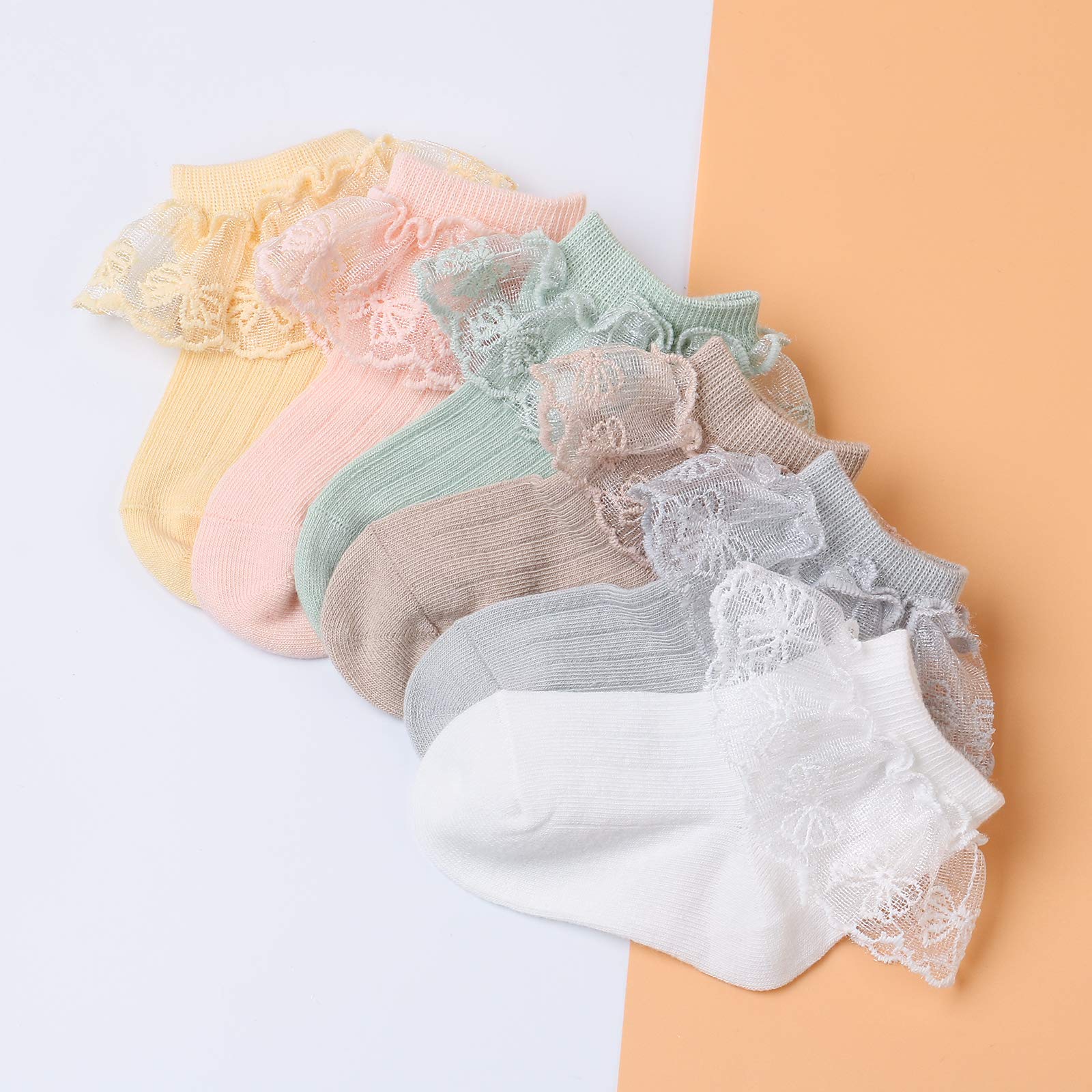 6 Pairs Baby Girls Socks - Newborn Ruffle Lace Cotton Socks for Princess - Soft Knit Frilly Socks for Infants & Toddlers - Perfect for Special Occasions, Photo Shoots & Everyday Wear