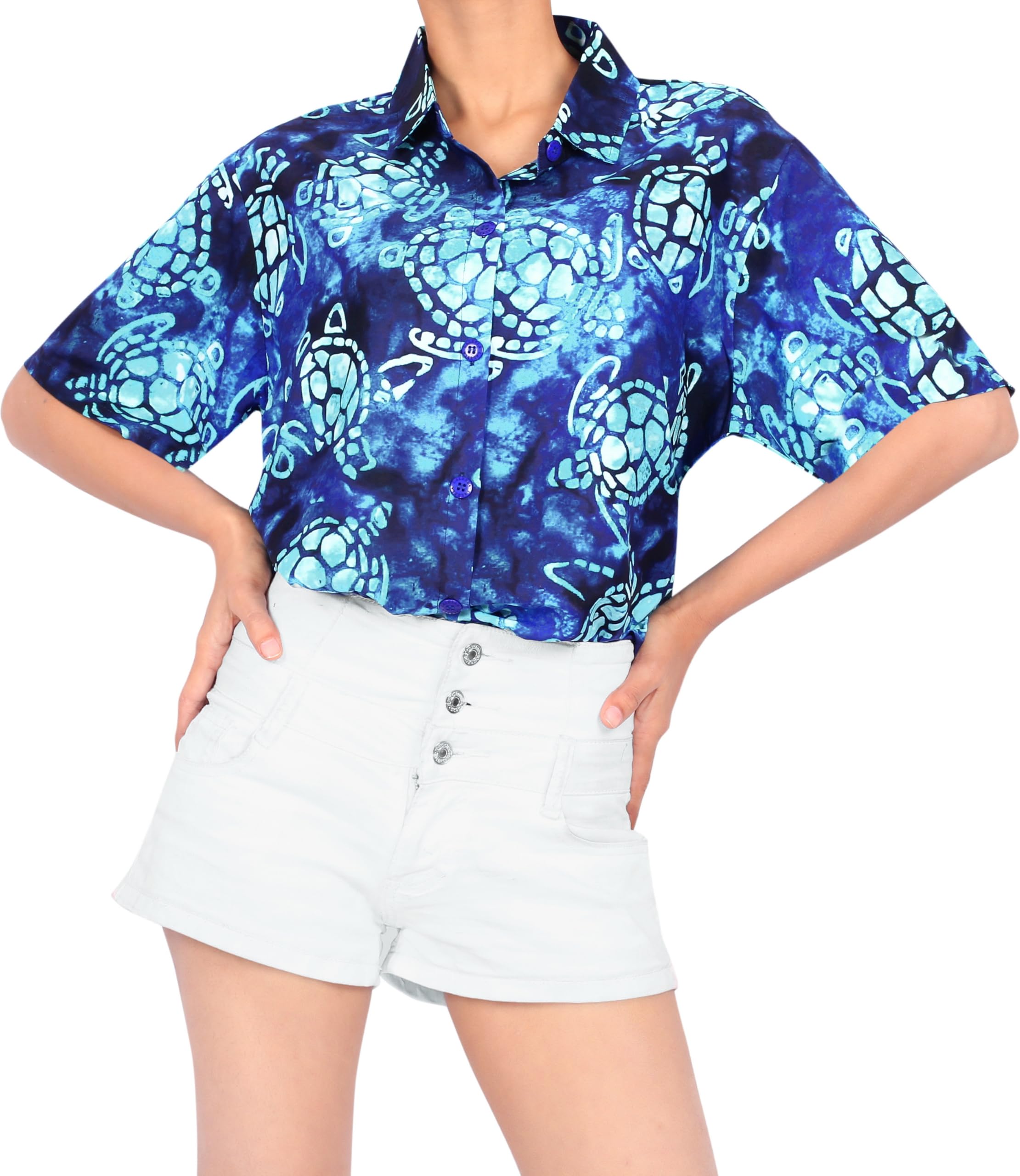 Happy Bay Women's Short Sleeve Hawaiian Beach Blouse Shirt - Floral Print Vacation Shirt for Summer, Beach Party, Luau, and Tropical Getaways