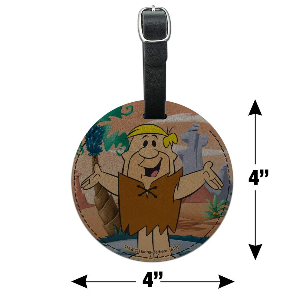 The Flintstones Barney Character Round Leather Luggage Tag - Vintage Cartoon Travel ID Tag for Suitcases, Bags & Carry-Ons - Perfect for Travel Enthusiasts & Flintstones Fans