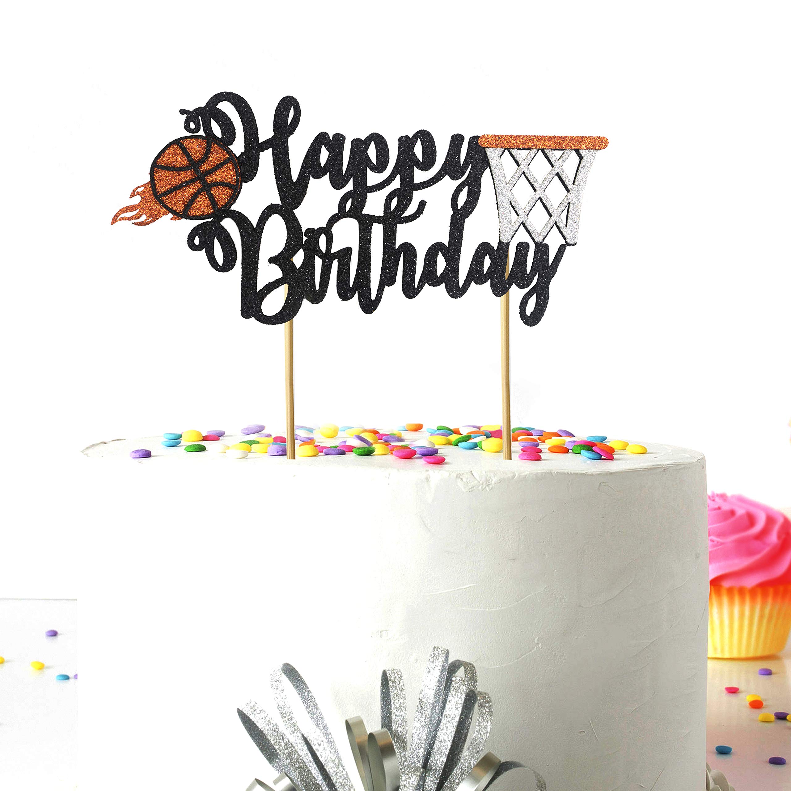 Basketball Happy Birthday Cake Topper - Sports Themed Birthday Party Decorations for Boys, Girls, Kids - Perfect for Basketball Lovers & Birthday Celebrations