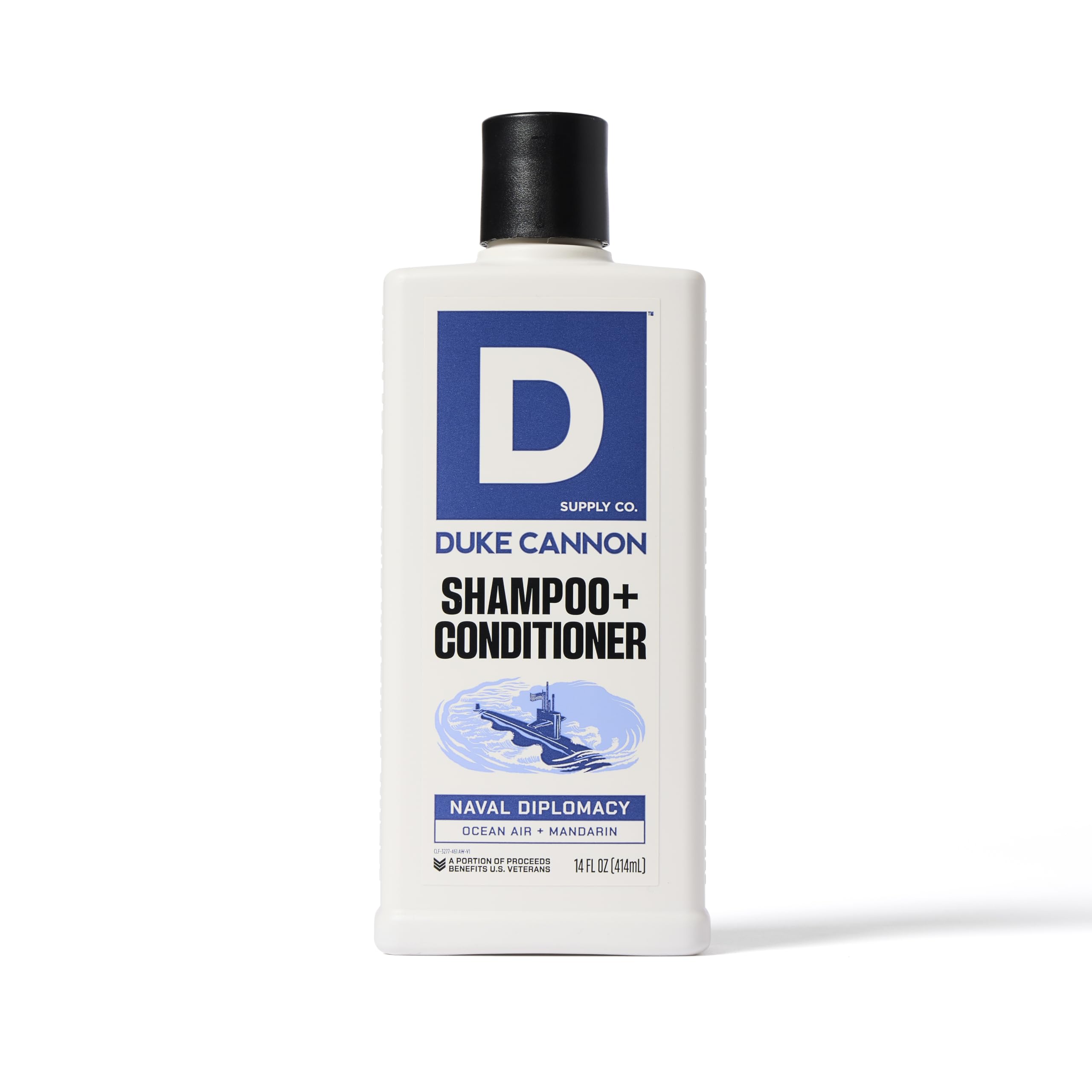Duke Cannon Supply Co. 2-in-1 Hair Wash & Conditioner for Men - Masculine Scent, Gentle Cleansing & Strengthening Formula - Naval Diplomacy Shampoo (14 oz) - Perfect for Gym, Travel & Everyday Use