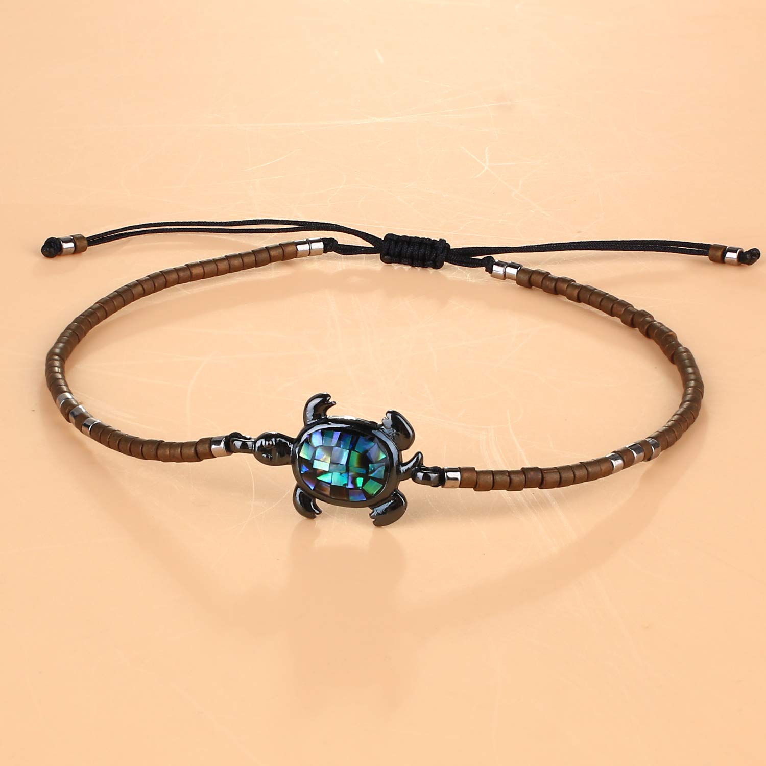 KELITCH Crystal Turtle Charm Bracelet - Miyuki Beaded Thin Strand Friendship Bracelet for Women - Adjustable Multi Color Handmade Jewelry - Perfect for Gifts, Boho Style & Everyday Wear