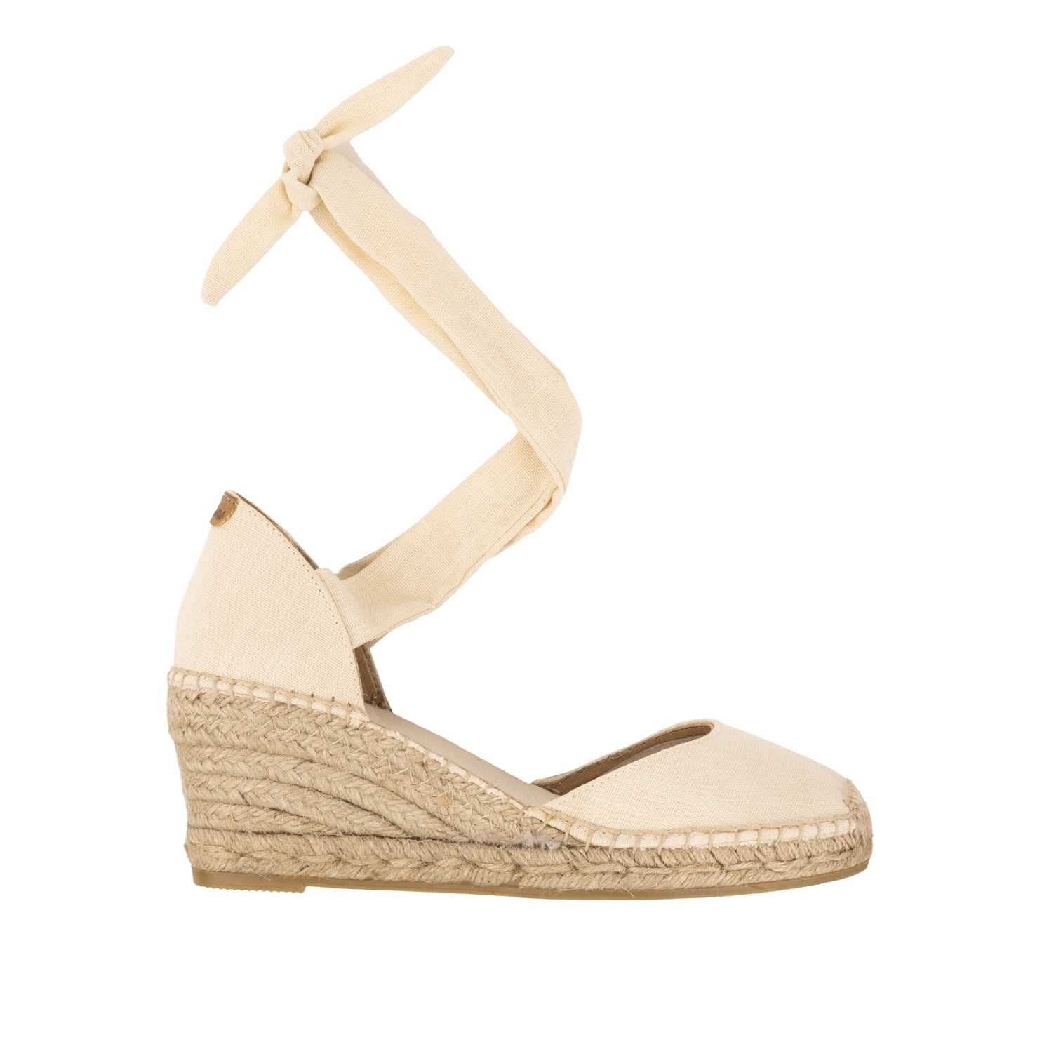 Women's Cotton Blend Wedge Espadrille Shoes with Ribbon Tie - Comfortable Summer Casual Flats for Beach, Vacation & Everyday Wear