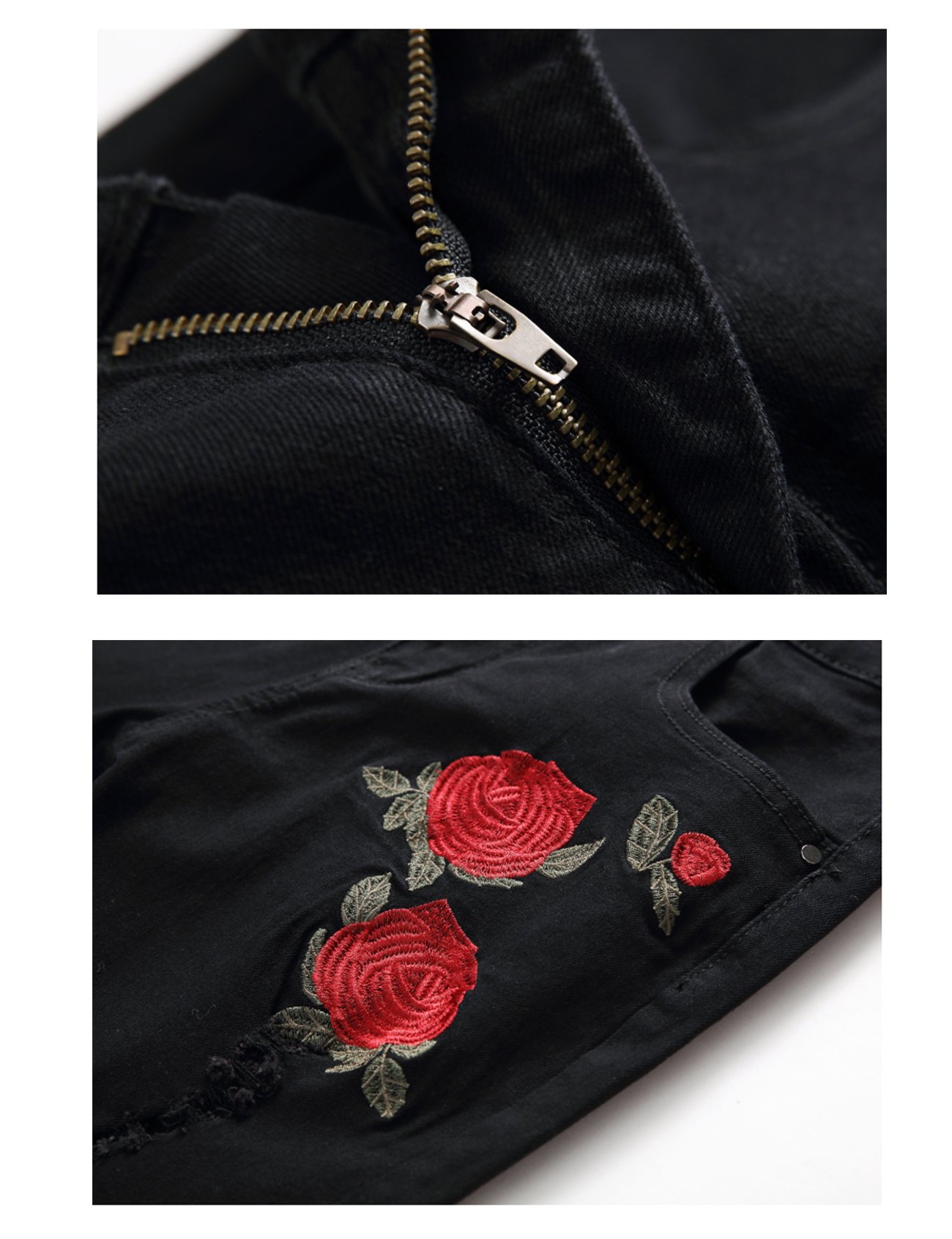Newrong Men's Floral Embroidered Straight Leg Jeans - Casual Stretch Denim Pants for Everyday Wear & Street Style
