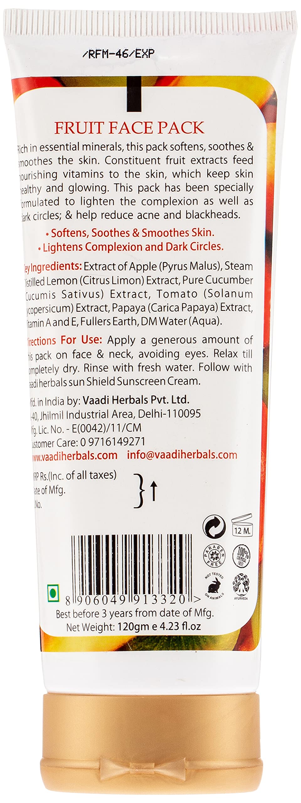 Vaadi Herbals Refreshing Fruit Face Pack with Apple, Lemon & Cucumber - 120g | Natural Glow & Hydration for All Skin Types | Perfect for Spa Day & Self-Care Routine