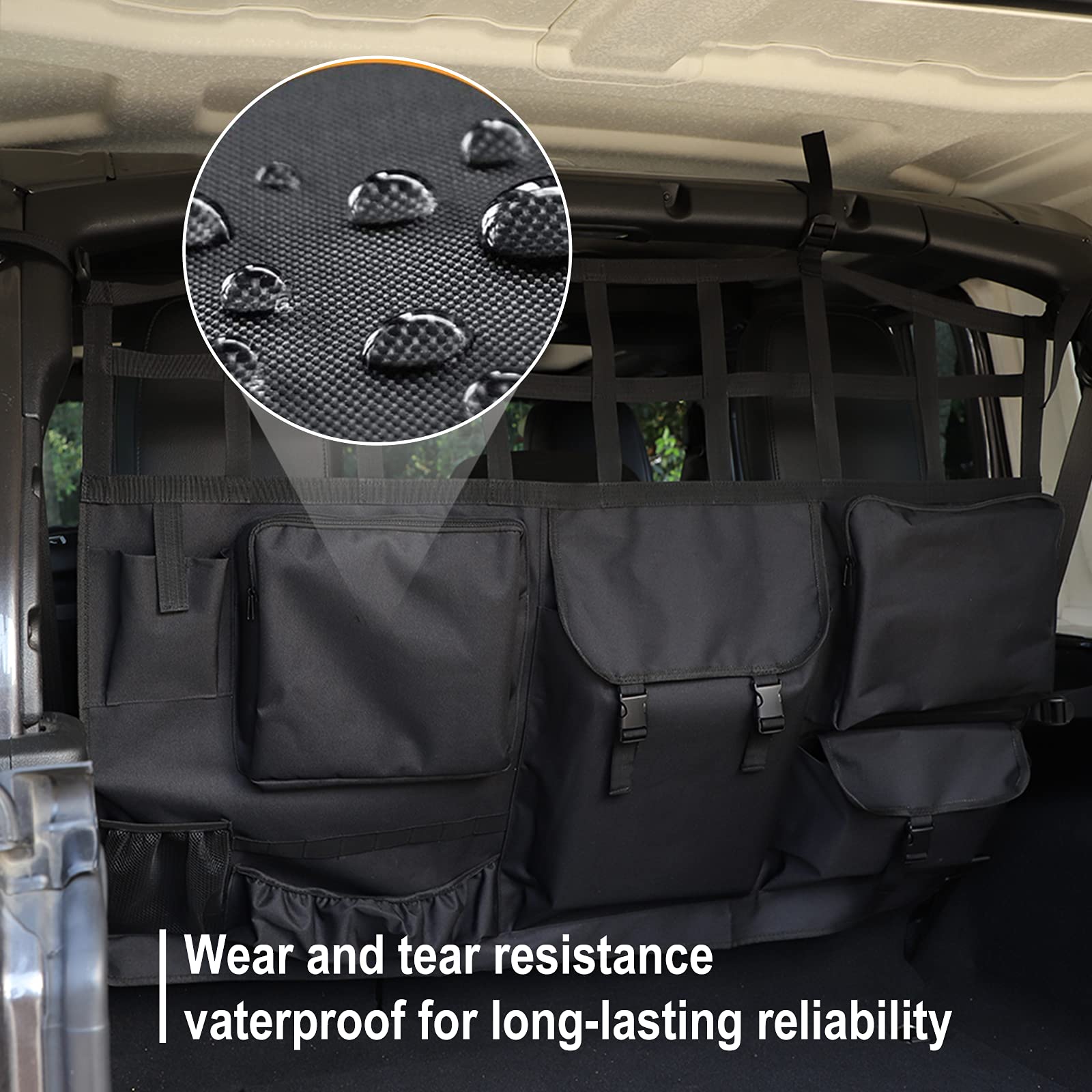 JeCar Rear Seat Divider Pet Net Dog Barrier & Trunk Cargo Organizer for 2007-2024 Jeep Wrangler JK JL (4-Door) - Perfect for Road Trips, Pet Safety & Car Storage Accessories