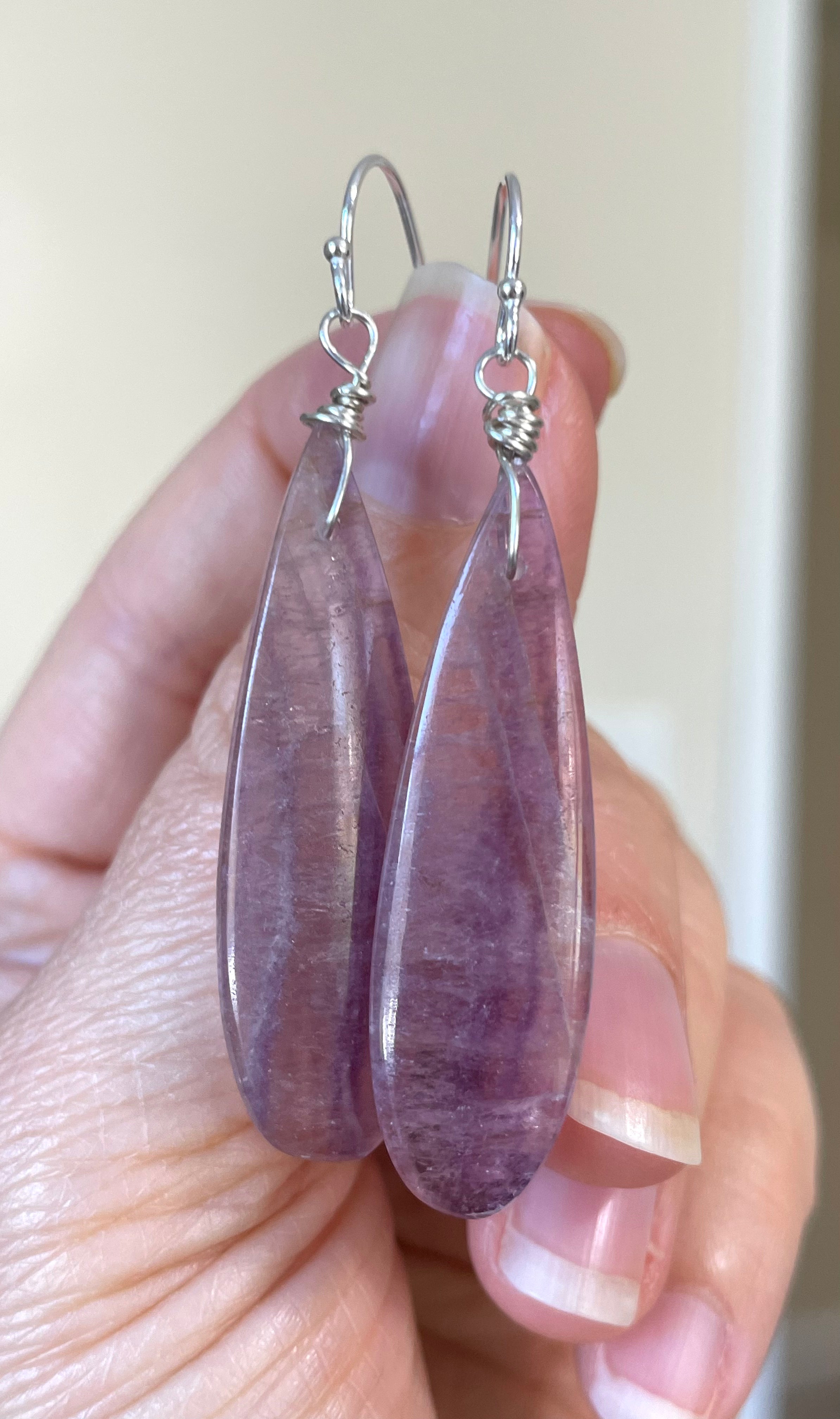 Natural Purple Fluorite Earrings for Women - 925 Sterling Silver Dangle Earrings - Healing Crystal Jewelry for Meditation & Energy Balance