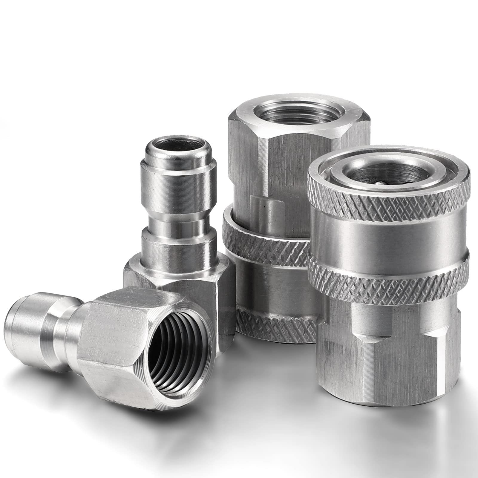Shimeyao 2 Sets 1/4 Inch NPT Pressure Washer Quick Connect Coupler - Male & Female Quick Disconnect Fittings for Pressure Washer Accessories (Internal Thread) - Perfect for Car Washing, Home Cleaning & Outdoor Equipment Maintenance