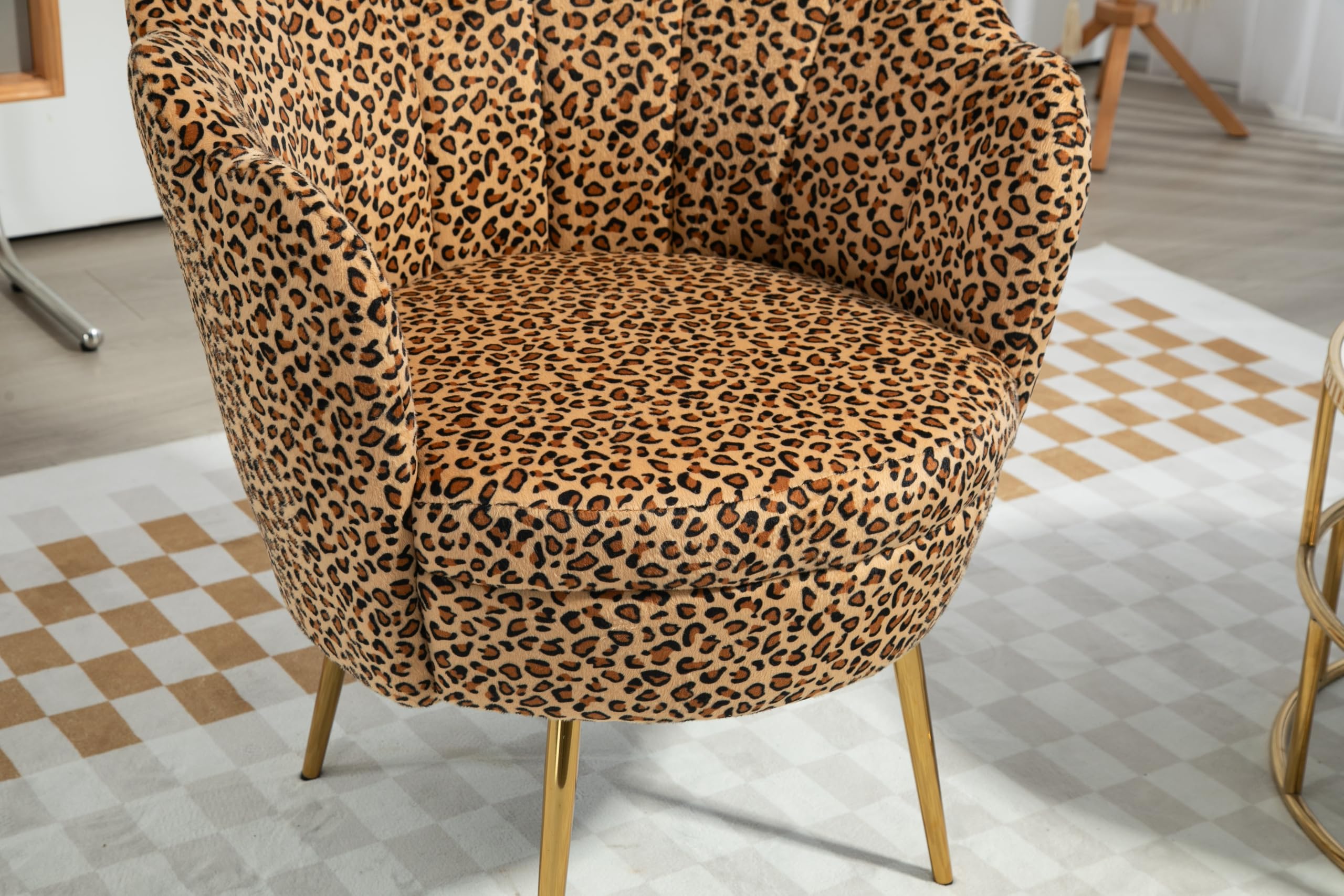 ZOBIDO Modern Velvet Accent Chair - Upholstered Vanity Chair with Golden Metal Legs for Bedroom, Living Room & Makeup Desk - Comfy Armchair for Dining & Home Office (Leopard Print) - Perfect for Small Spaces & Stylish Decor