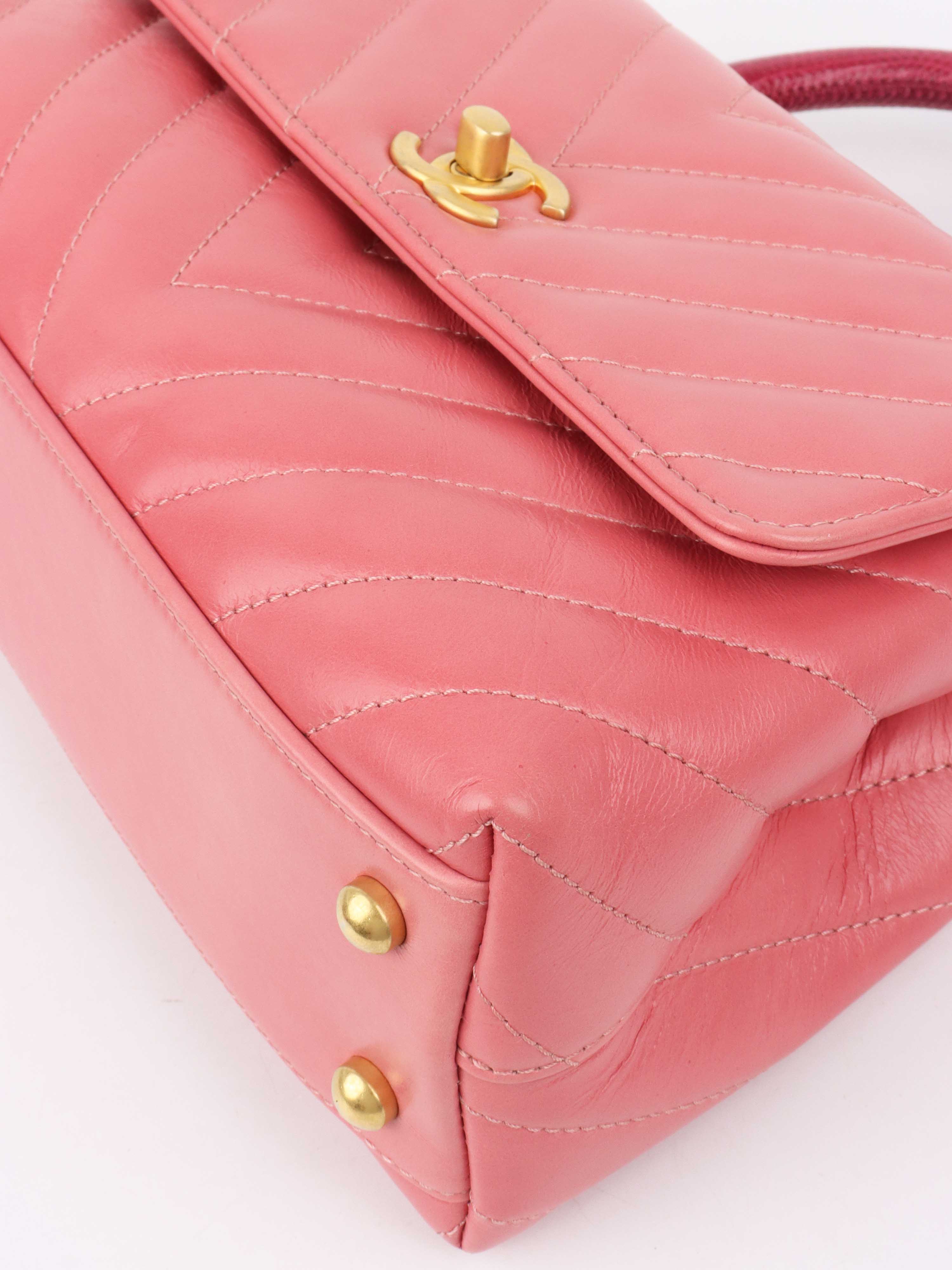 Chanel Small Pink Chevron Coco Handle Bag - Luxury Designer Crossbody Purse for Women, Perfect for Parties, Dating & Special Occasions