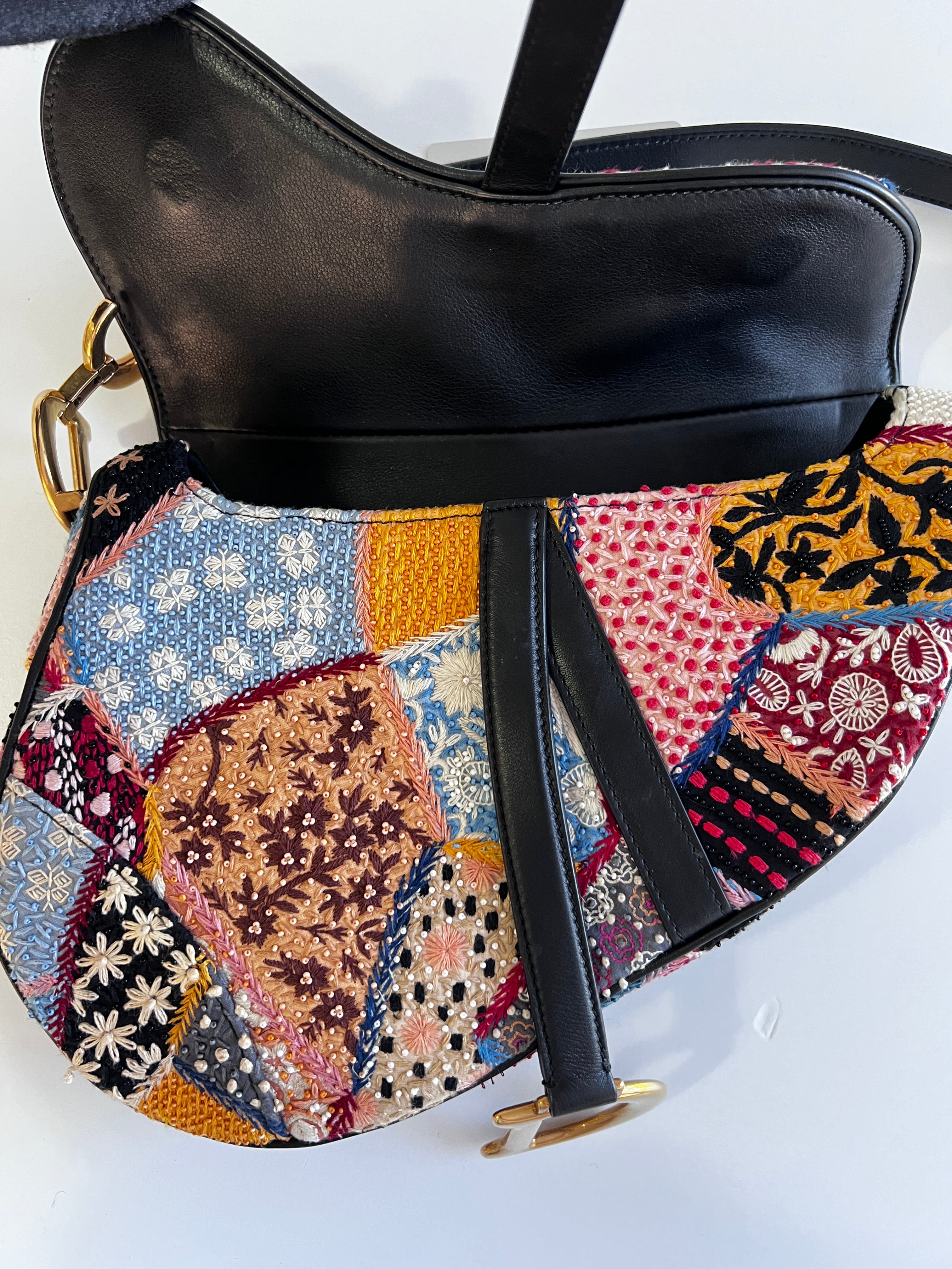 Dior Embroidered Beaded Saddle Bag - Large Size, Peace & Love Design | Luxury Crossbody Bag for Women, Perfect for Parties, Weddings & Everyday Use