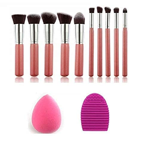 Premium 10-Piece Makeup Brush Set - Foundation, Eyeliner & Eyeshadow Brushes with Sponge Puff & Cleaner (Pink) | Professional Cosmetic Tools for Flawless Makeup Application - Perfect for Daily Use, Travel & Professional Makeup Artists