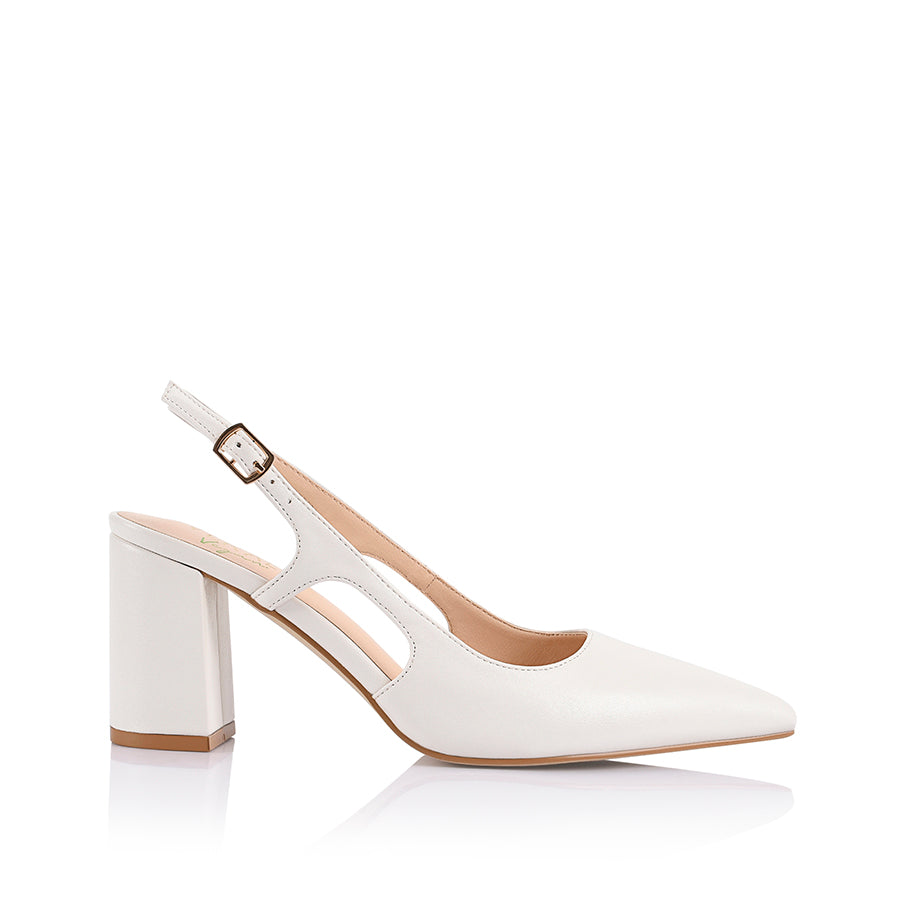 Elton Slingback Block Heels Women's Shoes - Comfortable Chunky Heel Sandals in Chalk White | Perfect for Summer, Weddings & Office Wear