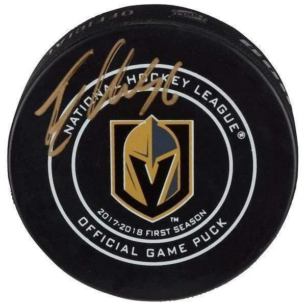 Erik Haula Signed Vegas Golden Knights Hockey Puck with Display Case & COA - VGK Autographed Collectible for NHL Fans & Memorabilia Enthusiasts
