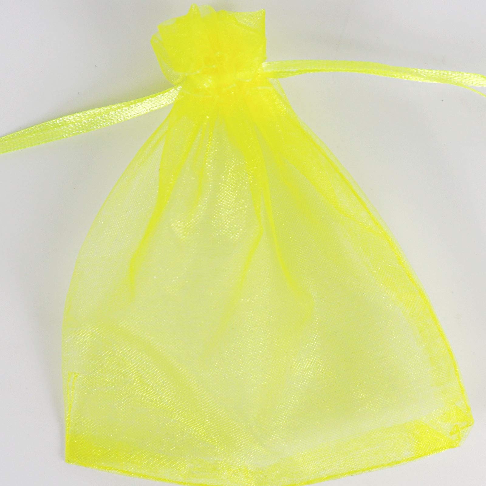 100Pcs 5x7 Inch Yellow Organza Drawstring Gift Bags for Christmas, Wedding Favors, Party Decorations & Jewelry Packaging - Premium Mesh Favor Pouches by Lautechco