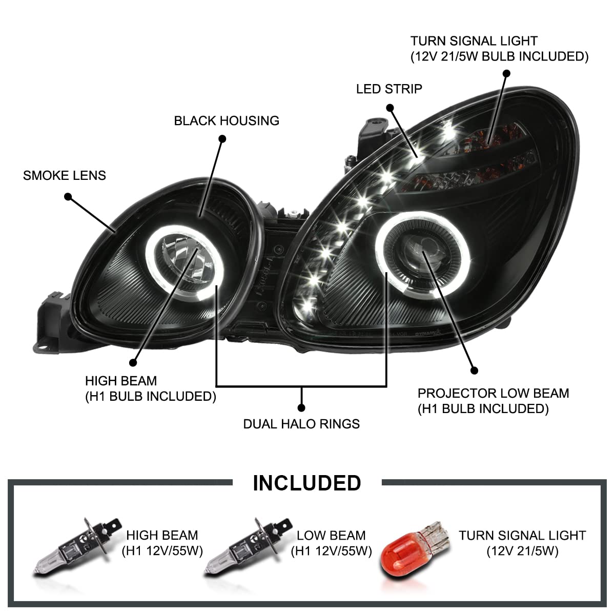 SPEC-D Tuning Smoke Projector Headlights for 98-05 Lexus GS - Easy Install for Night Driving