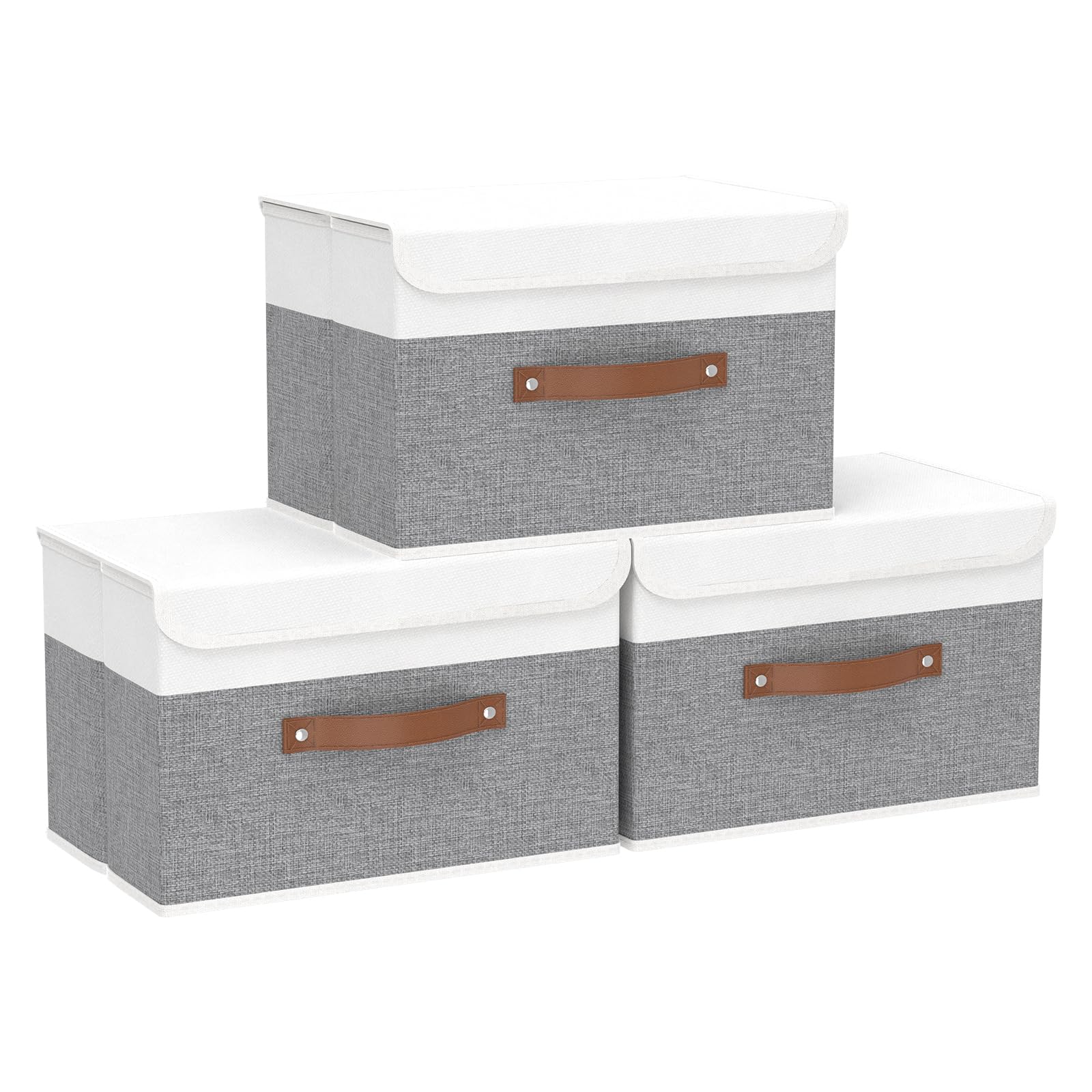 Yawinhe 3-Pack Fabric Storage Bins with Lids - 15