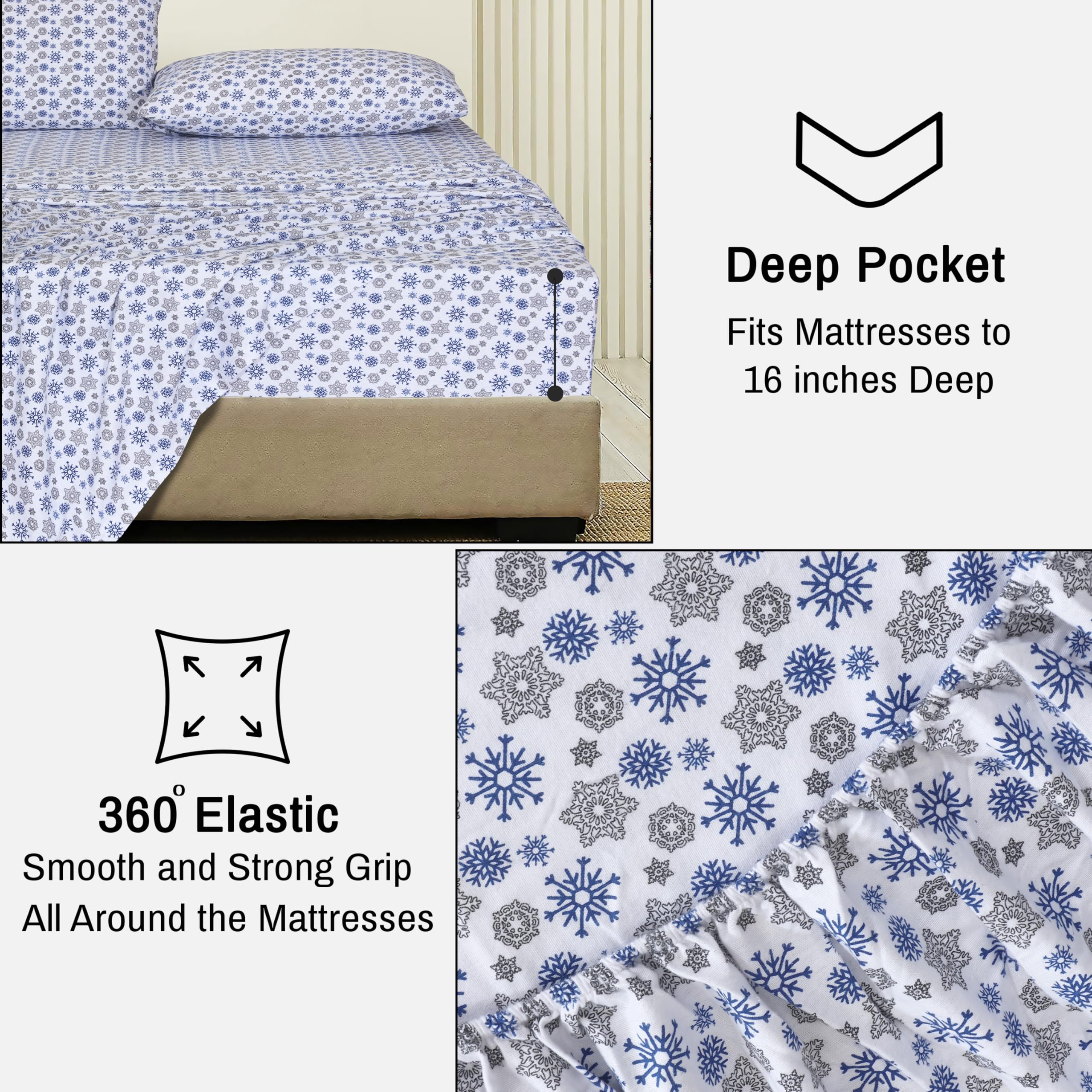 Premium 100% Cotton Flannel Sheets Queen Size - Ultra Soft Double Brushed Bed Sheet Set with 16