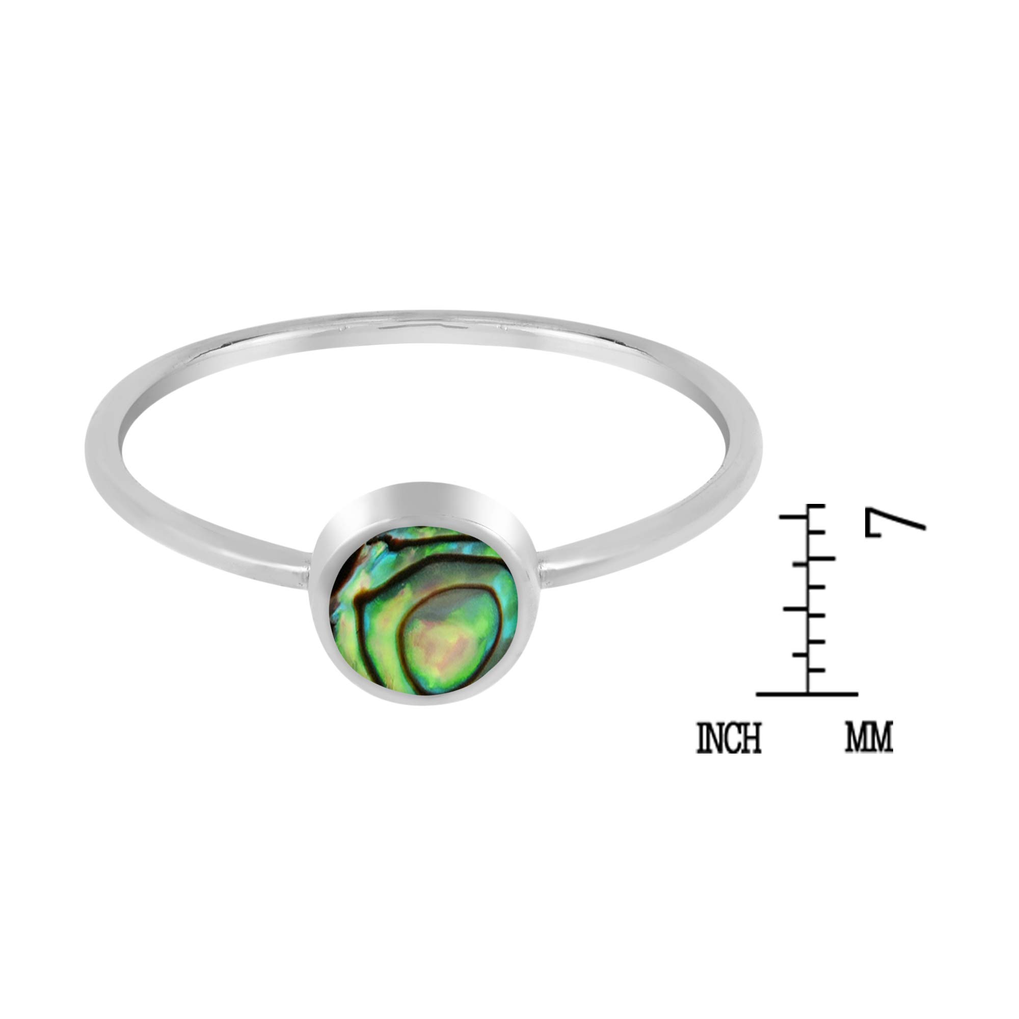 Aeravida Simply Chic Round Abalone Shell .925 Sterling Silver Ring for Women | Tiny Wedding Band, Trendy Comfort Fit Jewelry | Perfect Gift for Daughter, Wife, Girlfriend | Sizes 6-9 | Ideal for Everyday Wear, Special Occasions & Gifting