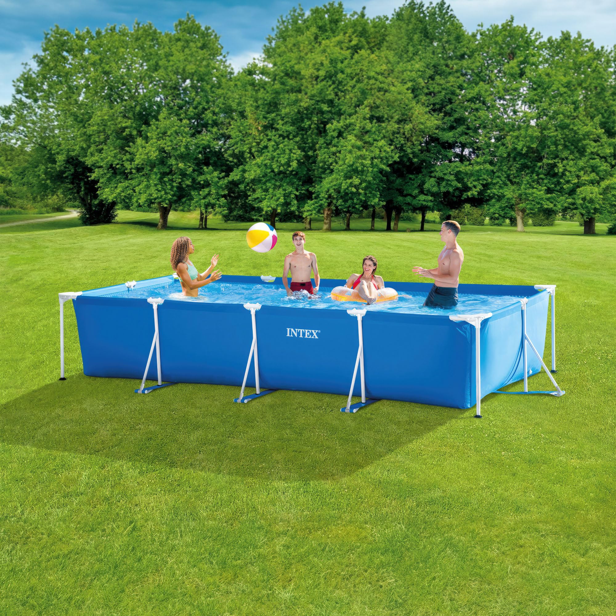 Intex Above Ground Swimming Pool Set - 14.75ft x 86in x 33in Rectangular Frame Pool with Filter Pump | Perfect for Backyard, Family Fun & Summer Relaxation