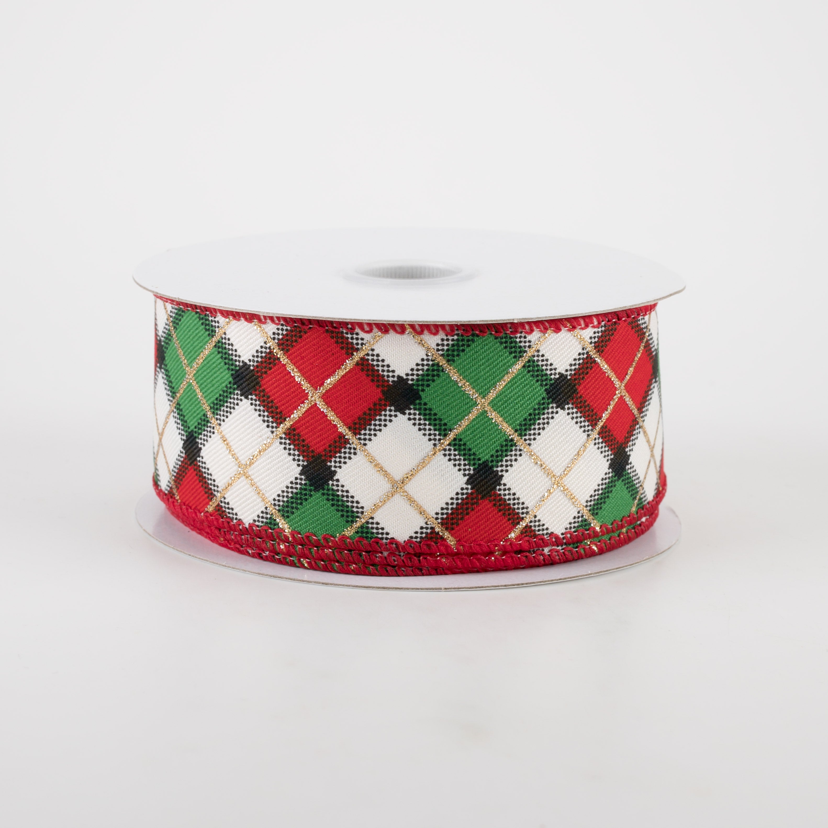 1.5 Inch Claire Plaid Ribbon - Ivory, Red, Green (10 Yards) - Perfect for Gift Wrapping, DIY Crafts, Hair Bows, and Holiday Decorations