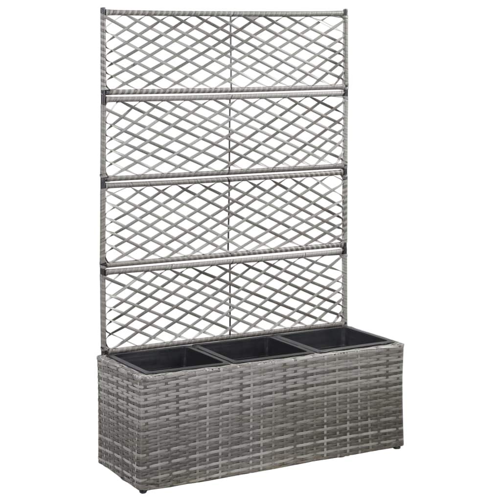 CHARMMA Trellis Raised Garden Bed with 3 Pots - 32.7x11.8x51.2 Inch Poly Rattan Planter Box in Gray - Perfect for Indoor/Outdoor Plants, Flowers, and Vegetables