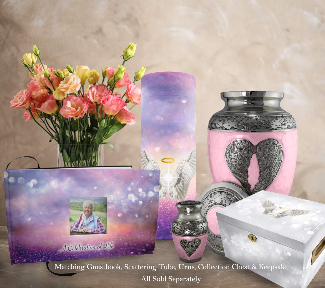Pink Loving Angel Keepsake Urn for Human Ashes - Velvet Gift Box Included - Memorial Cremation Urn for Loved Ones - Perfect for Home Memorials, Funeral Services & Keepsake Display