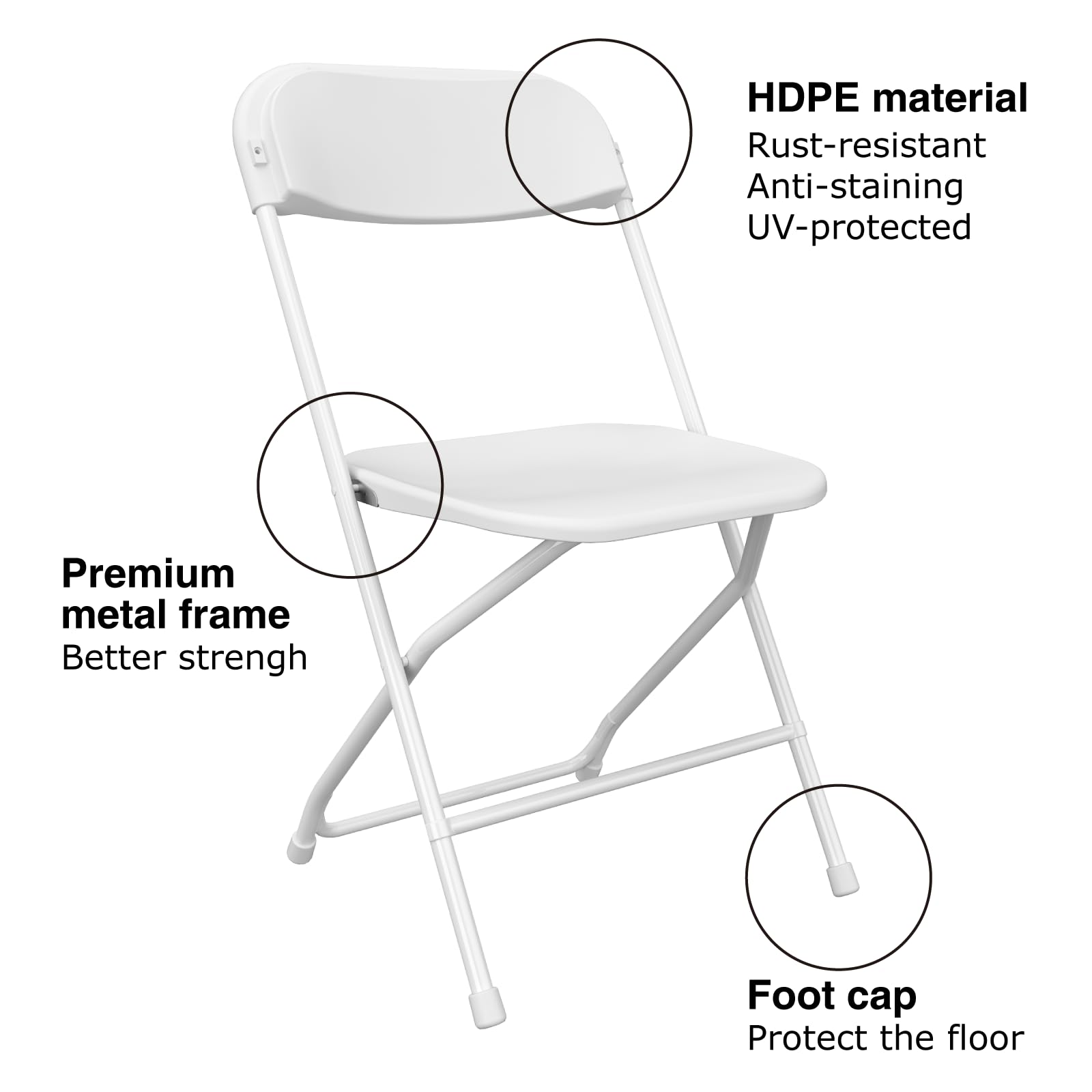 10 Pack White Folding Chairs - Heavy Duty 350lbs Capacity Stackable Plastic Chairs with Steel Frame | Portable Party, Wedding, Office & Outdoor Dining Chairs | Perfect for Events, Banquets, Patio and Commercial Use